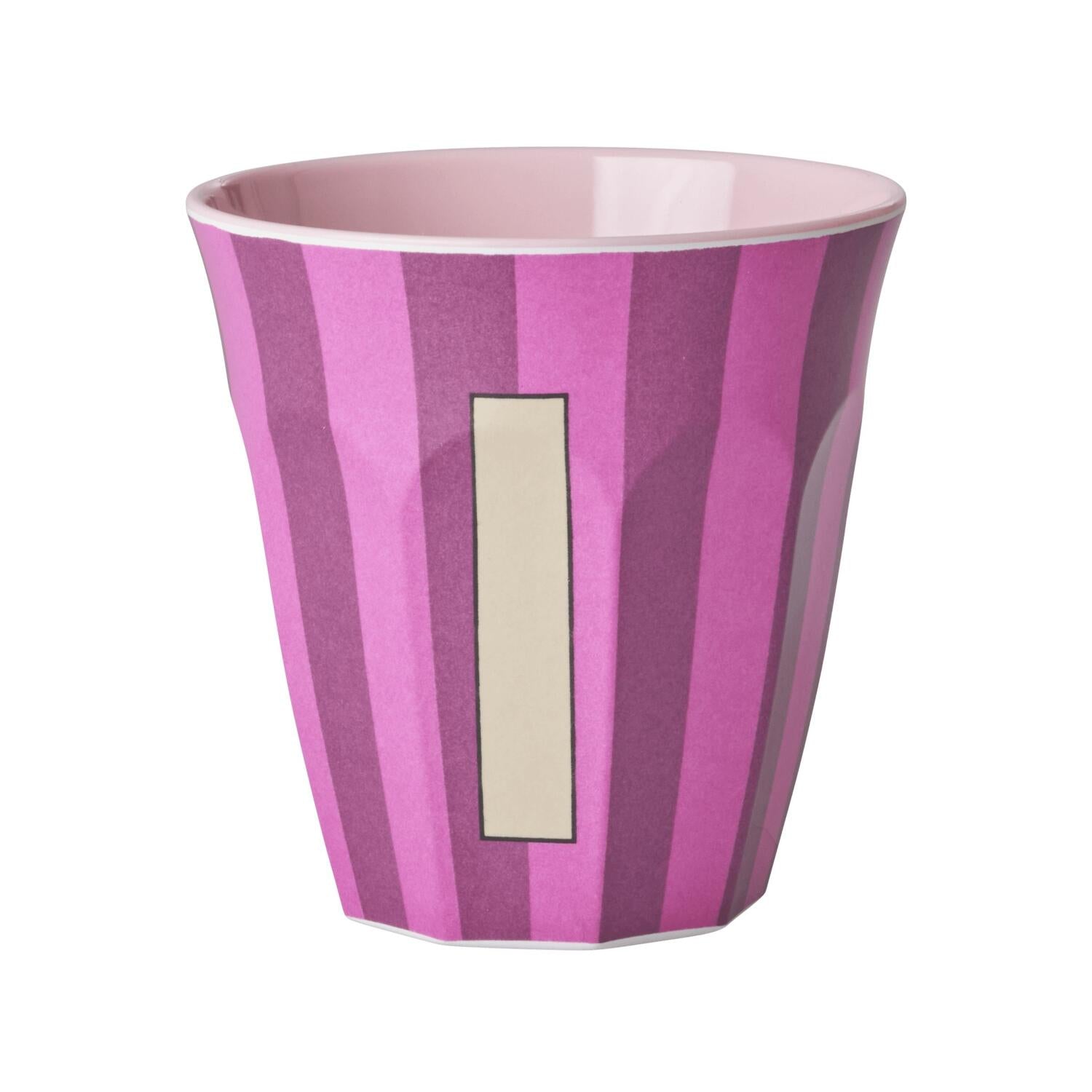 Melamin Becher mit Streifen "Buchstabe I" - Medium (Pink/Lila)
