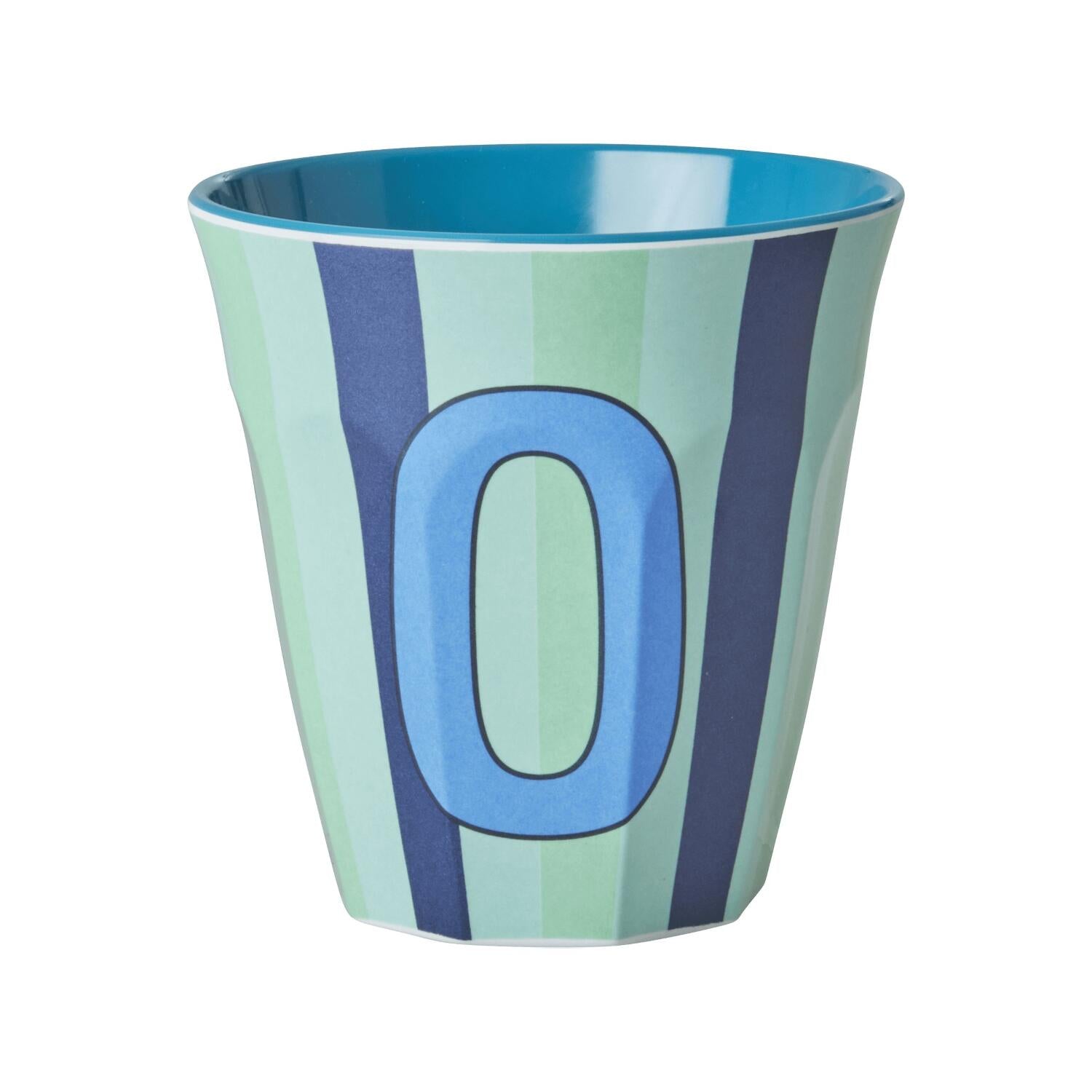 Melamin Becher mit Streifen "Buchstabe O" - Medium (Mint/Hellgrün/Dunkelblau)