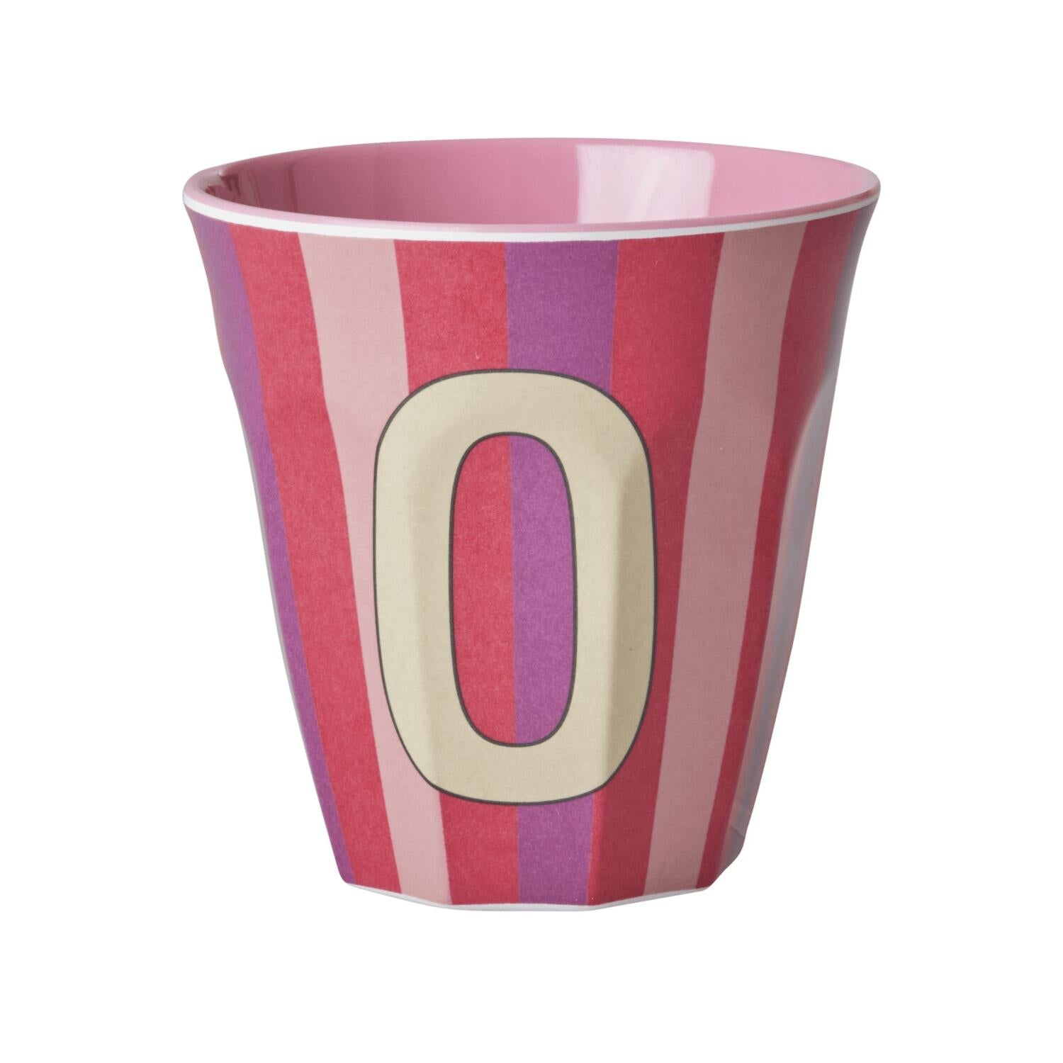 Melamin Becher mit Streifen "Buchstabe O" - Medium (Rosa/Rot/Lila)