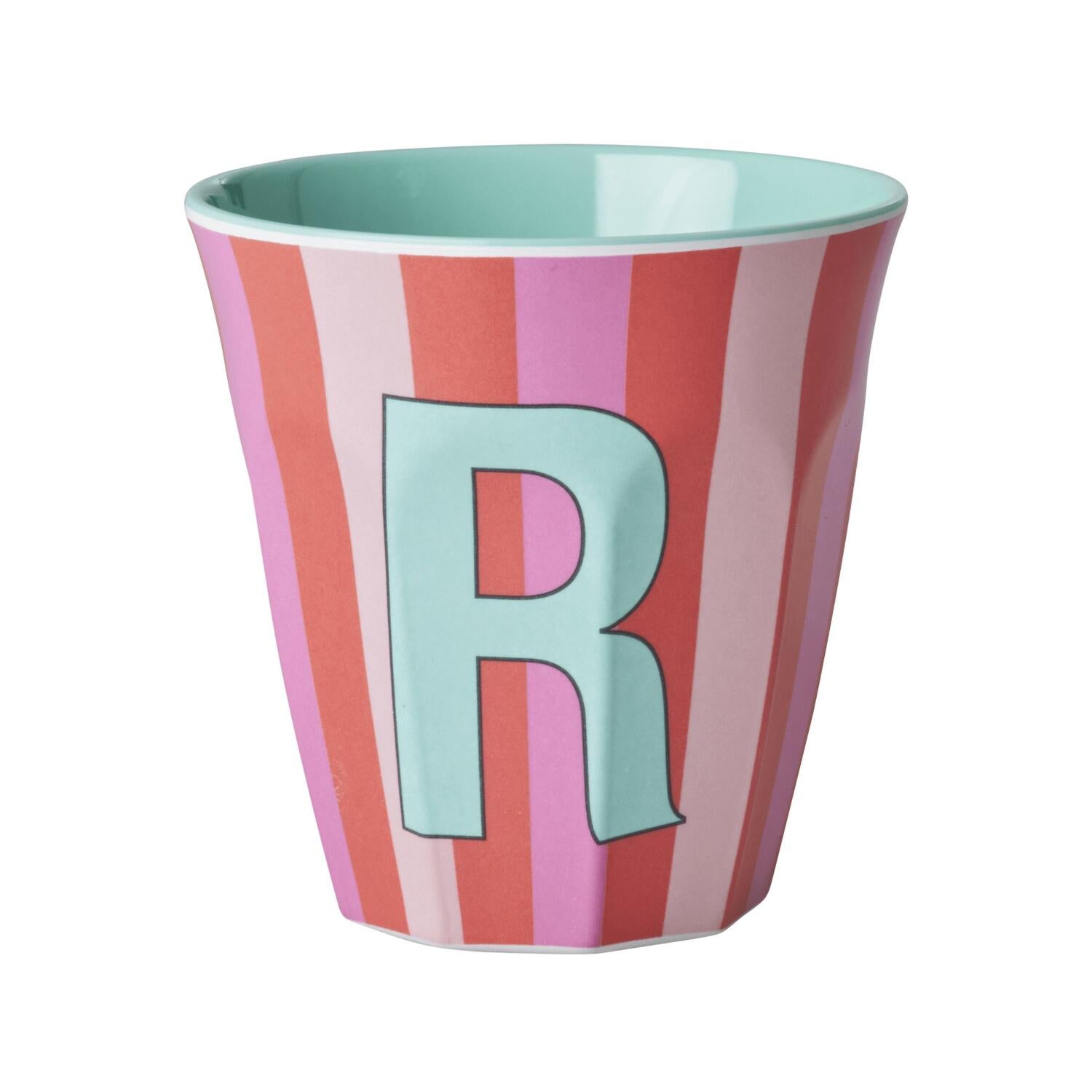 Melamin Becher mit Streifen "Buchstabe R" - Medium (Bunt)