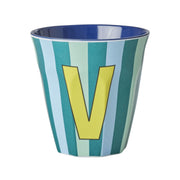 Melamin Becher mit Streifen "Buchstabe V" - Medium (Hellblau/Hellgrün/Türkis)