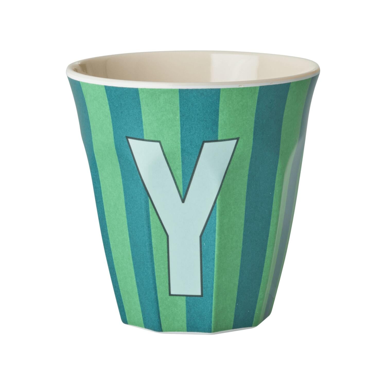 Melamin Becher mit Streifen "Buchstabe Y" - Medium (Grün/Türkis)