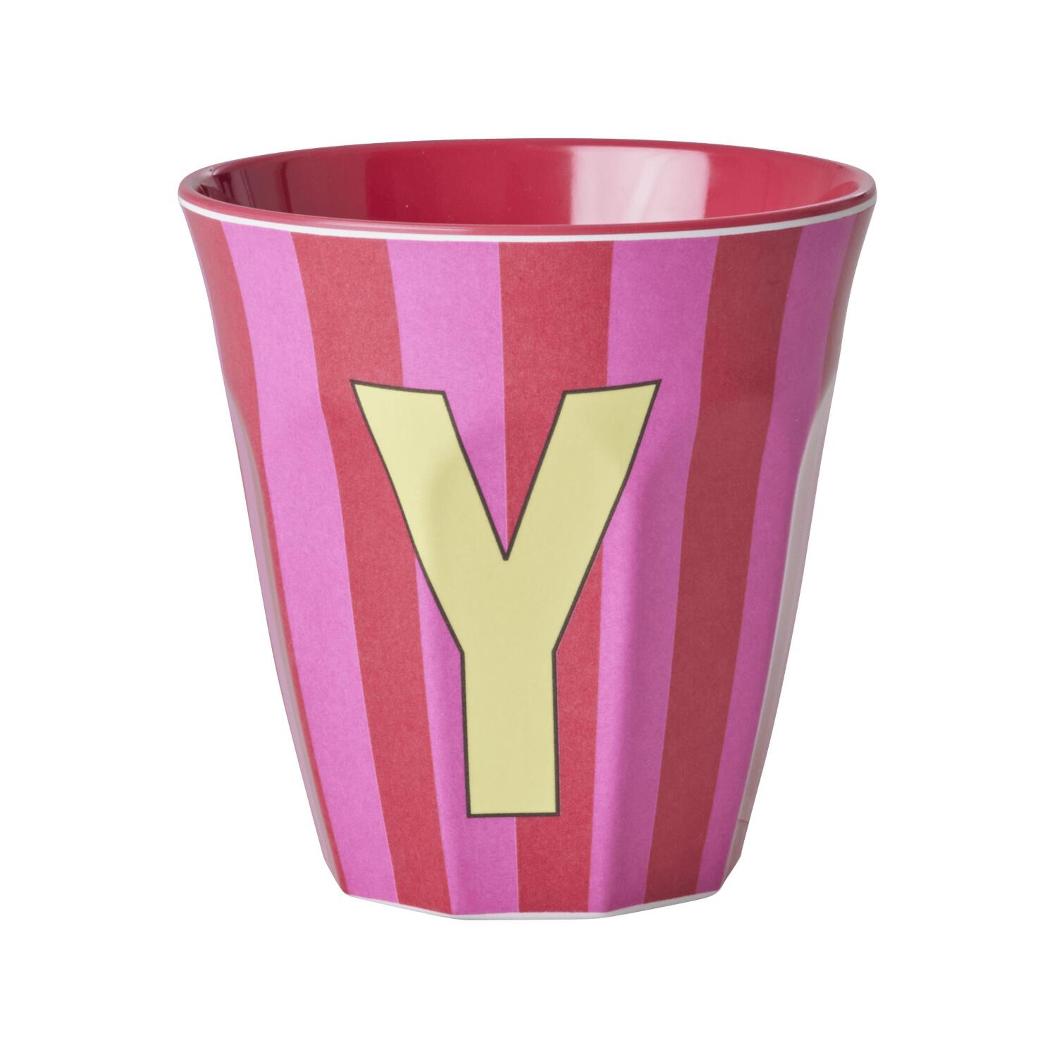 Melamin Becher mit Streifen "Buchstabe Y" - Medium (Pink/Rot)