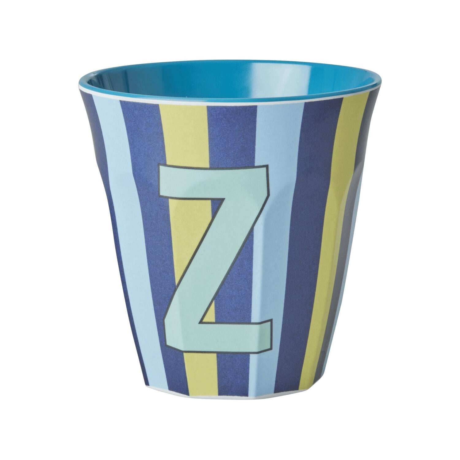 Melamin Becher mit Streifen "Buchstabe Z" - Medium (Hellblau/Dunkelblau/Gelb)