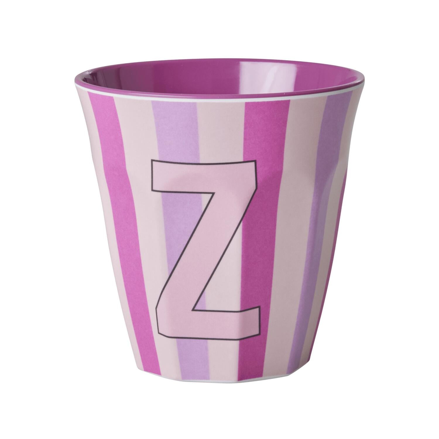 Melamin Becher mit Streifen "Buchstabe Z" - Medium (Creme/Pink/Lila)