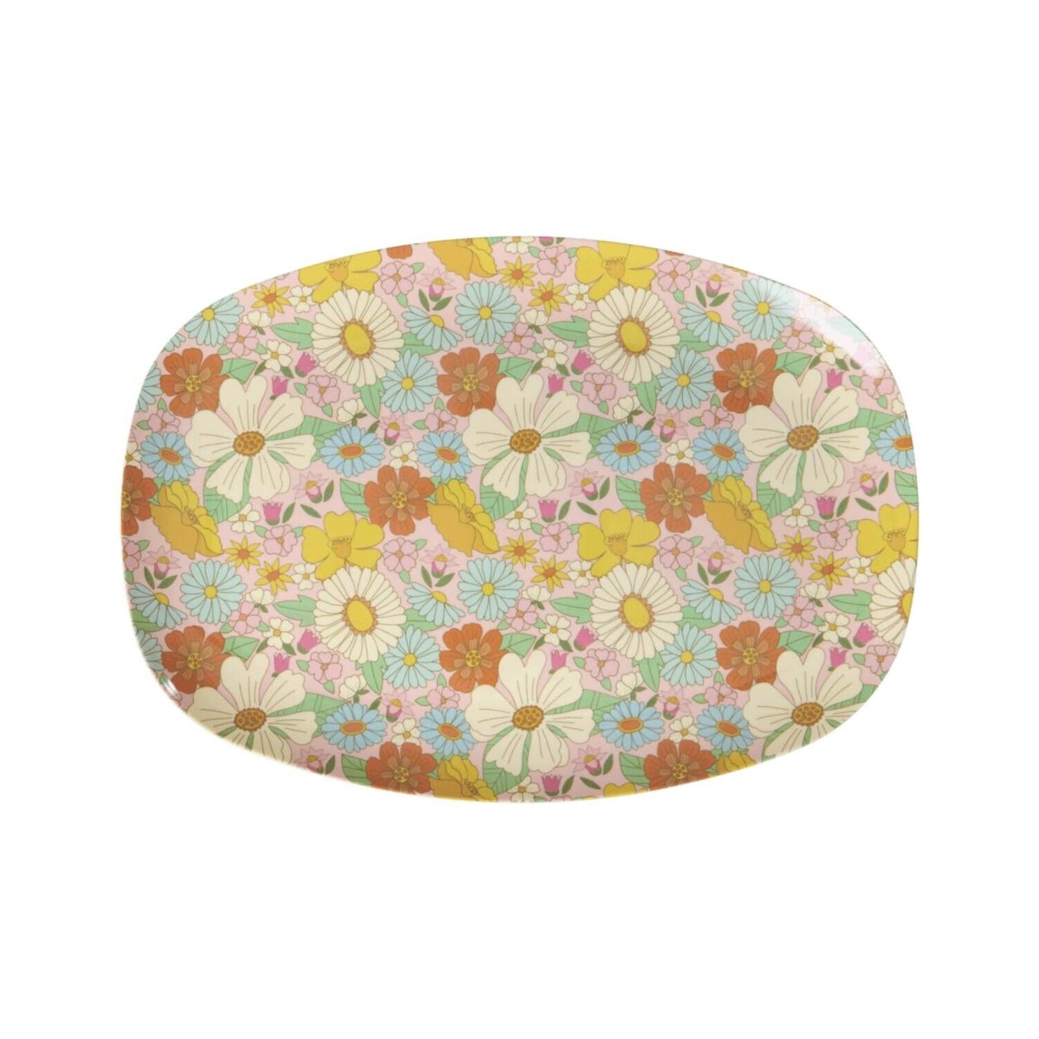 Melamin Platte rechteckig "Flower Power" - 23x22 cm (Bunt) Rice