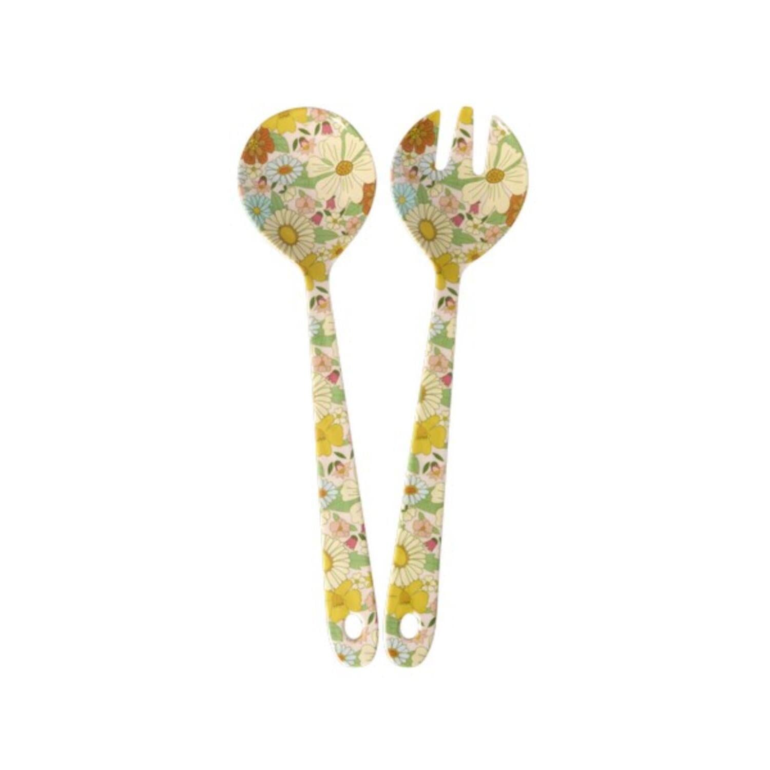Melamin Salatbesteck "Flower Power" - 7,5x1,6 cm (Bunt) Rice