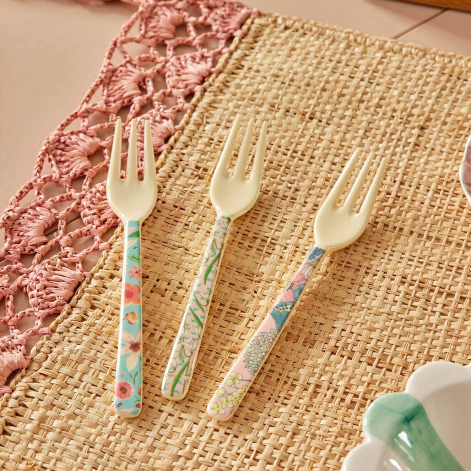 Melamin Kuchengabeln im 3er-Set "Flower Prints" (Bunt)