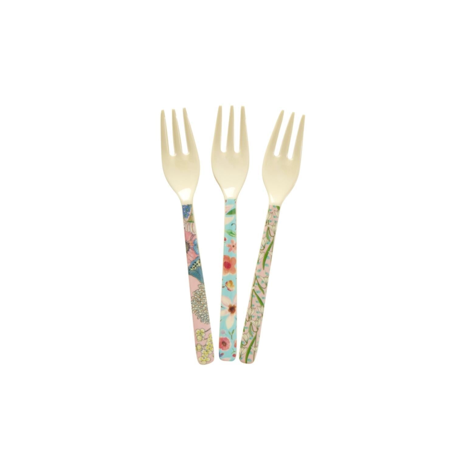 Melamin Kuchengabeln im 3er-Set "Flower Prints" (Bunt)