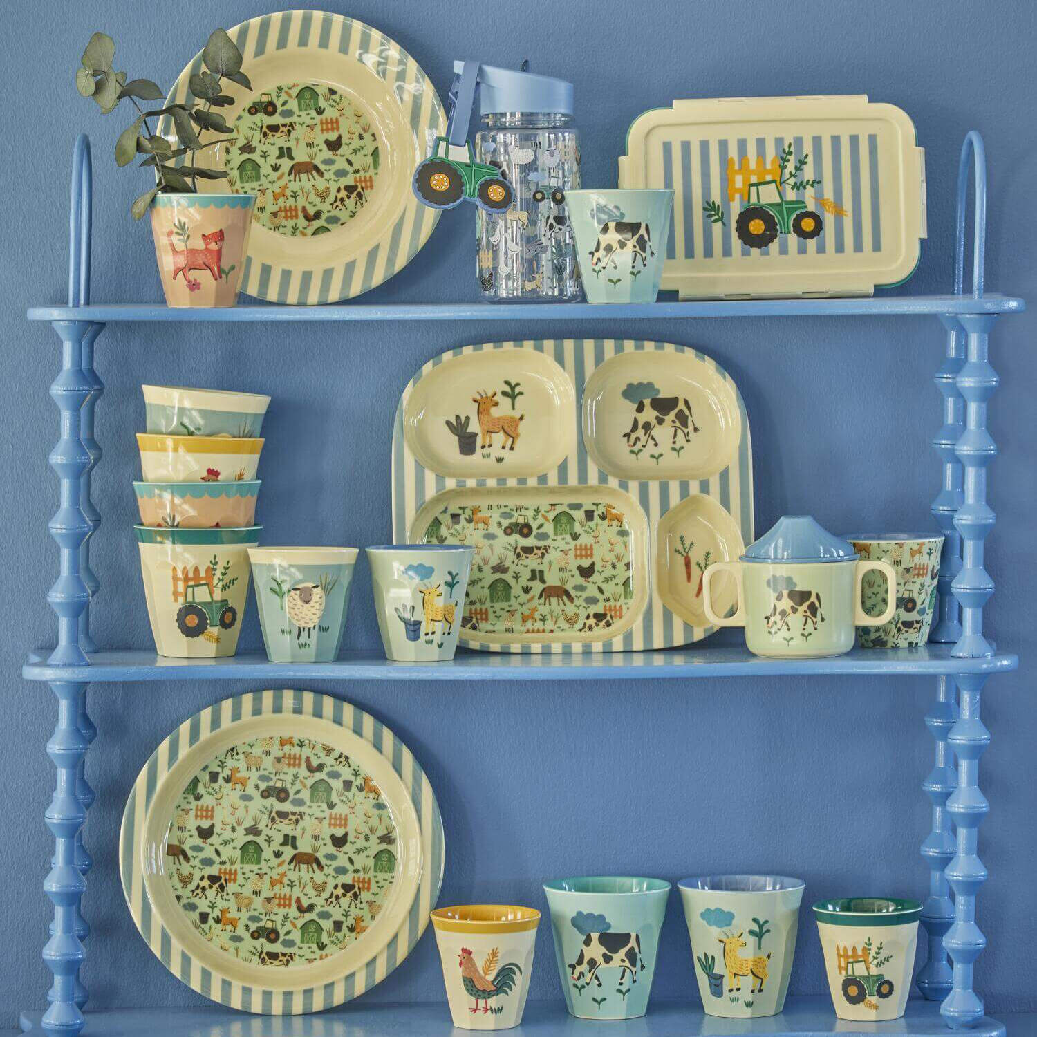 Melamin Schnabeltasse "Farm Print" (Blau)