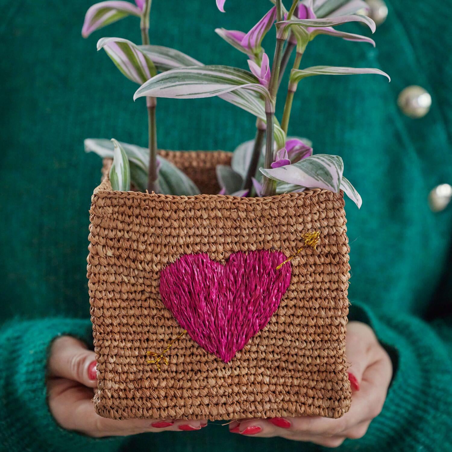 Aufbewahrungskorb quadratisch "Raffia - Red Heart" im 2er-Set - S & L (Tea)