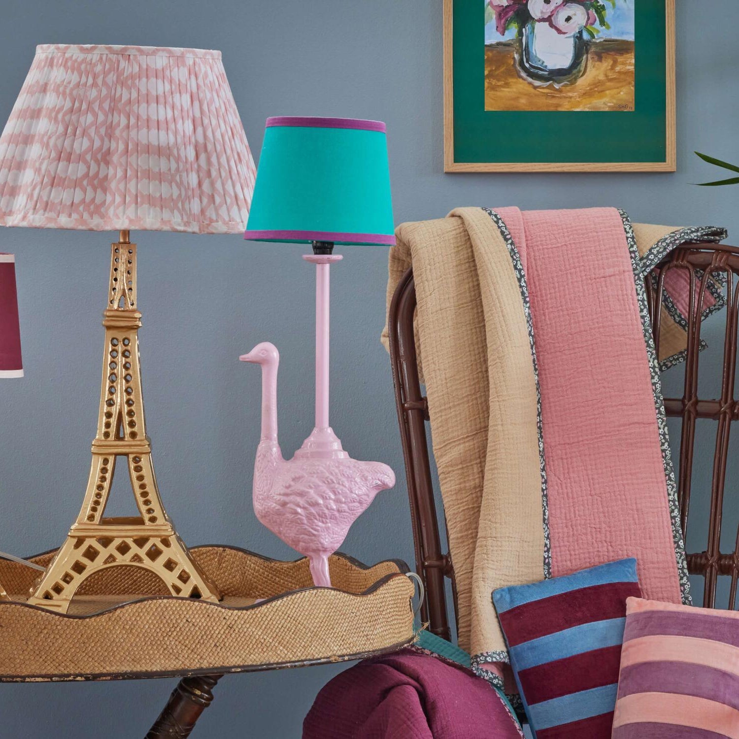 Baumwollplaid "Flower Edge" - 200x140 cm (Beige/Soft Pink) Rice