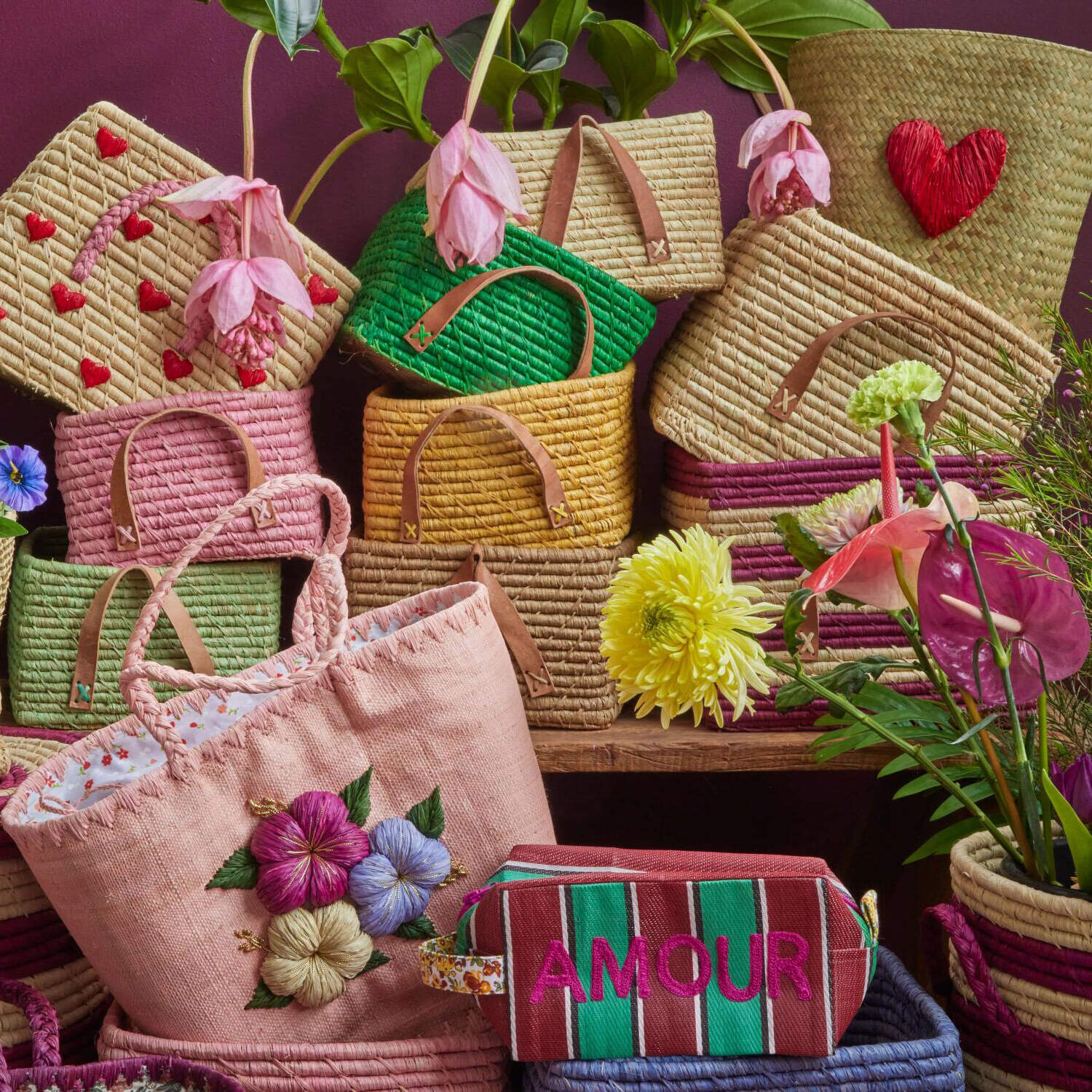 Tasche "Raffia - Heavy Flower" - L (Pink)