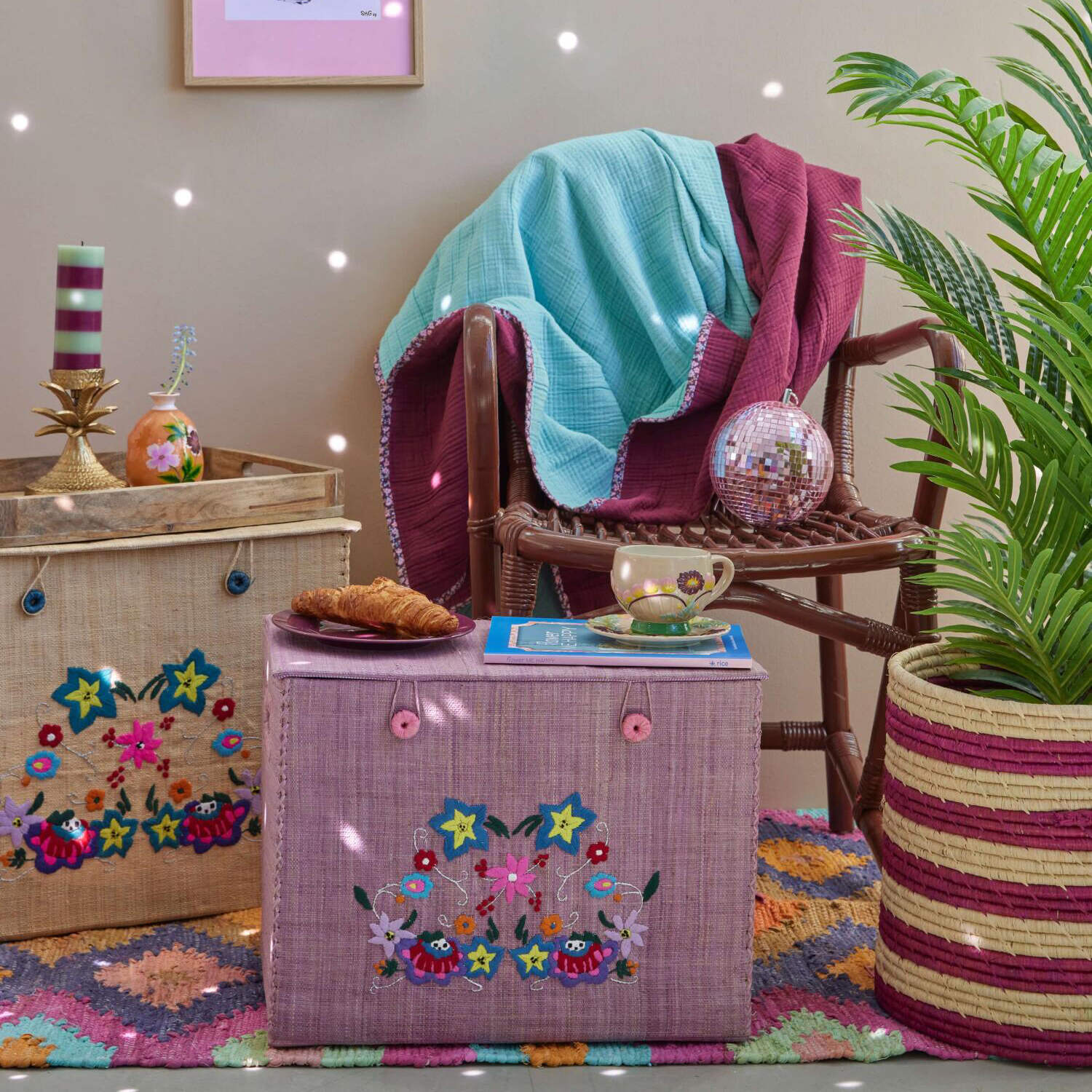 Wäschekorb/Aufbewahrungskorb "Raffia" - Groß (Aubergine)