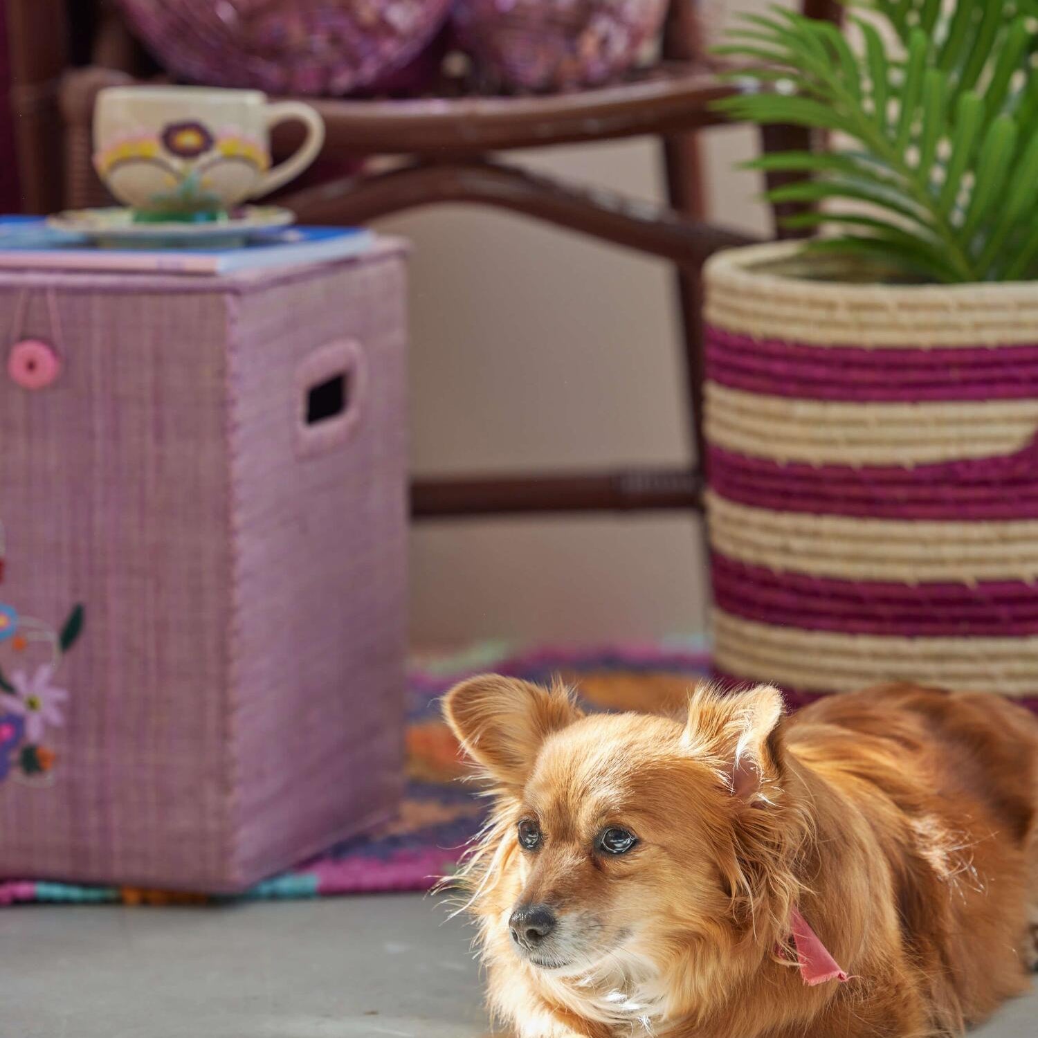 Wäschekorb/Aufbewahrungskorb "Raffia" - Klein (Aubergine)