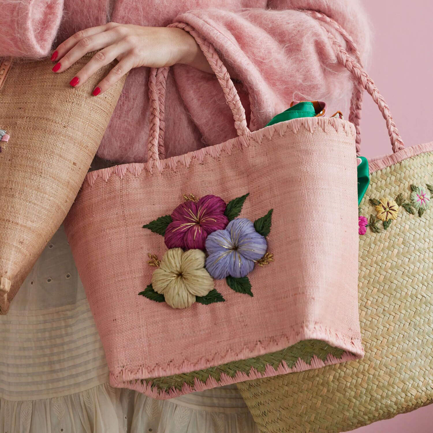 Tasche "Raffia - Heavy Flower" - L (Pink)