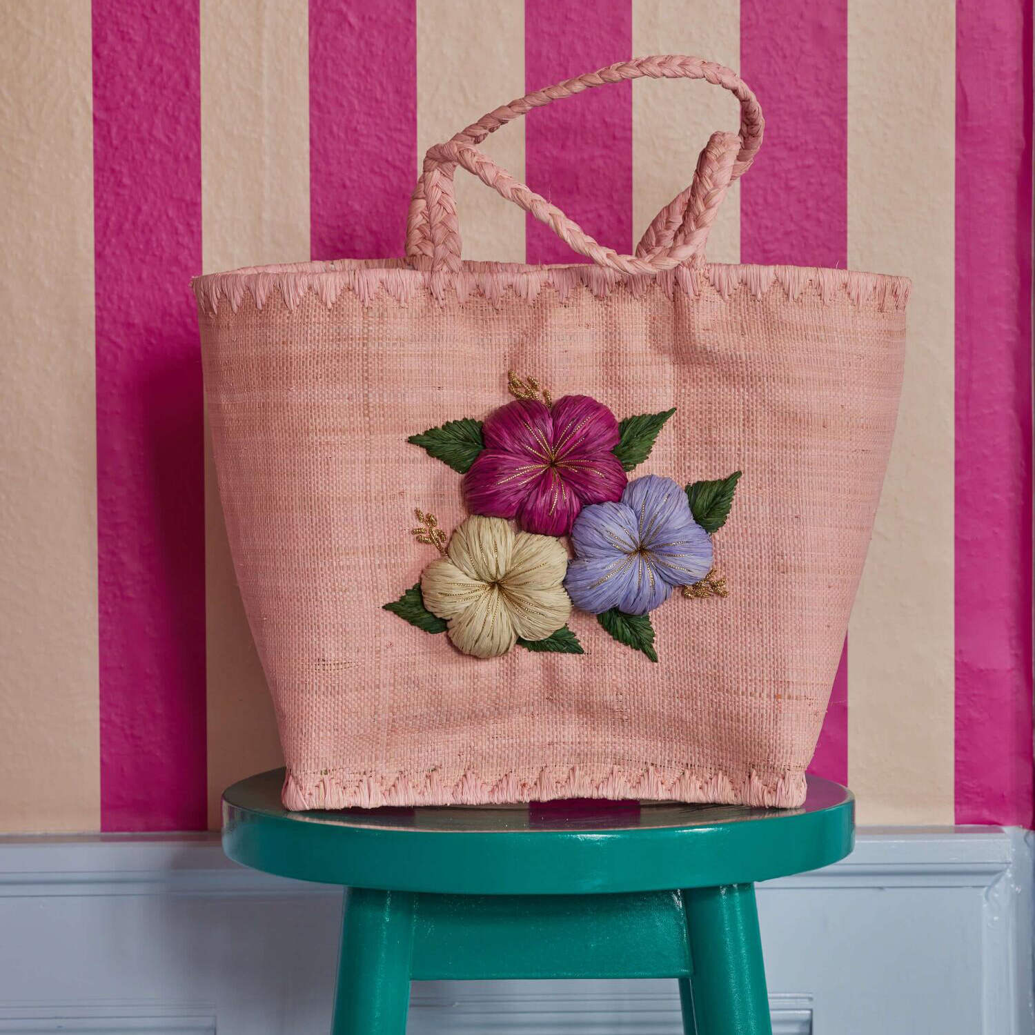 Tasche "Raffia - Heavy Flower" - L (Pink)