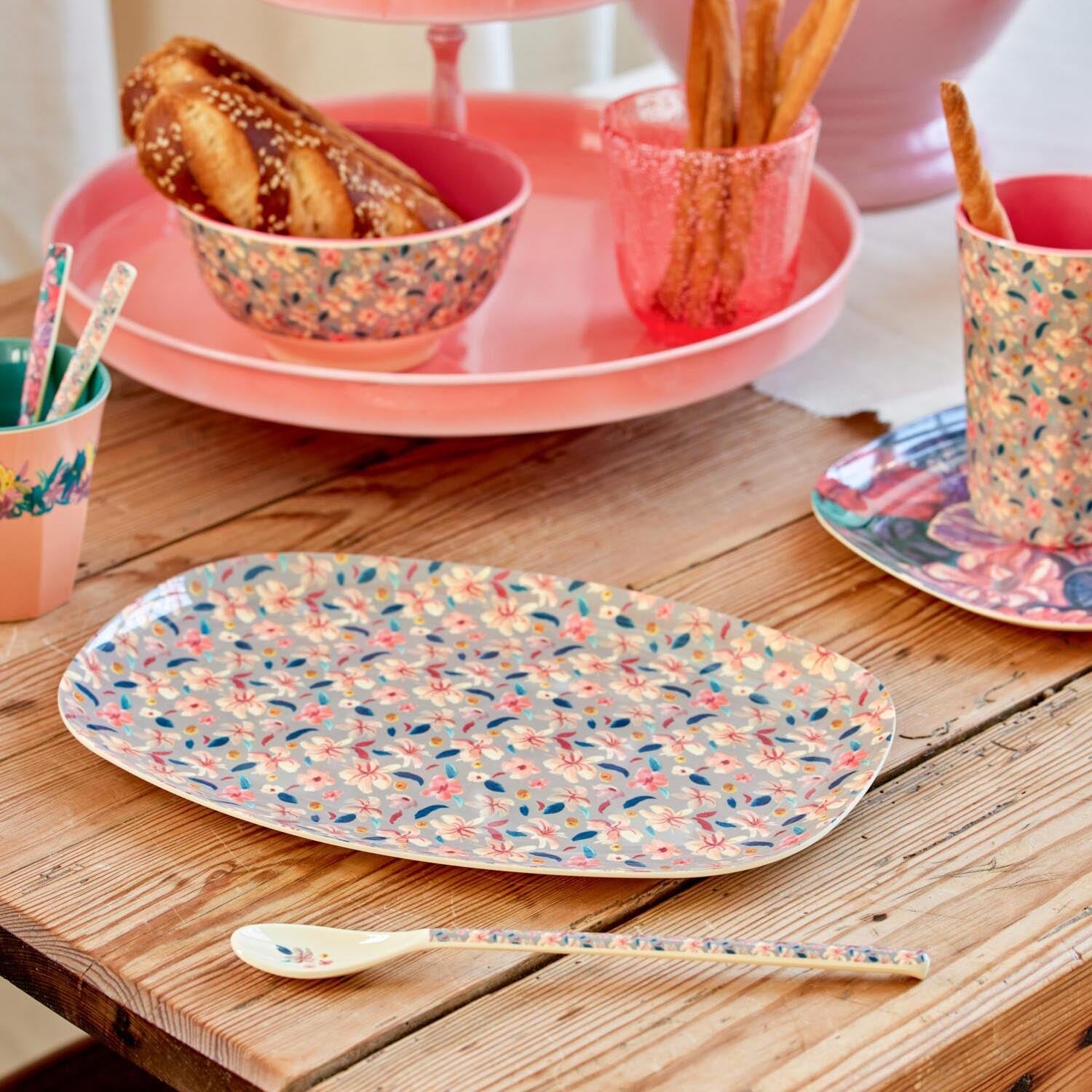 Melamin Platte rechteckig "Sandy Flower" (Bunt) Rice