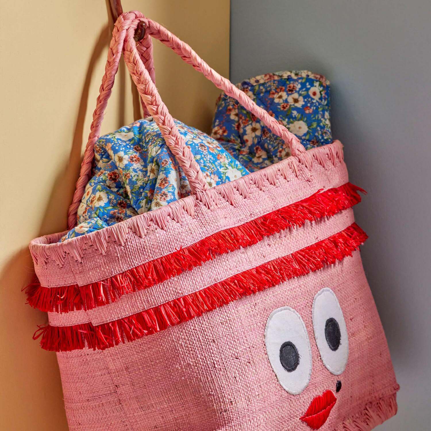 Tasche "Raffia - Face" - Medium (Pink)