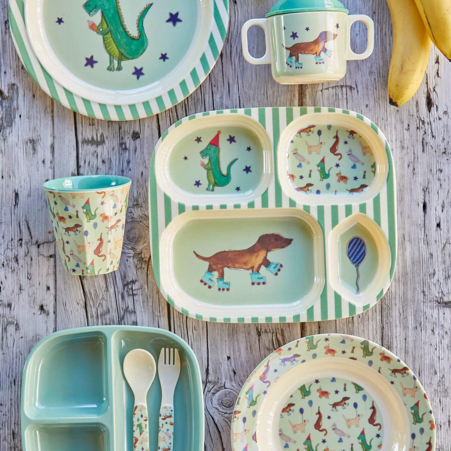 Melamin Kinderschale "Animal" - 20 cm (Grün) Rice