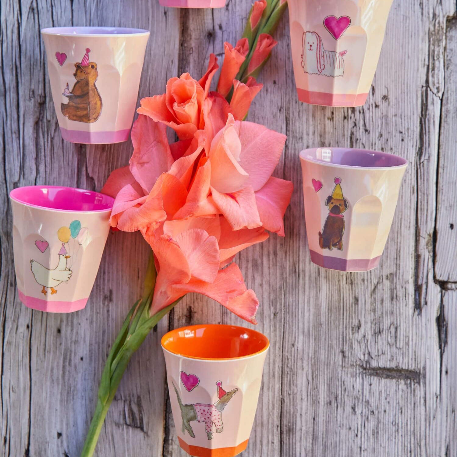Melamin Becher im 6er-Set "Animals" in Geschenkbox - S (Lavendel)