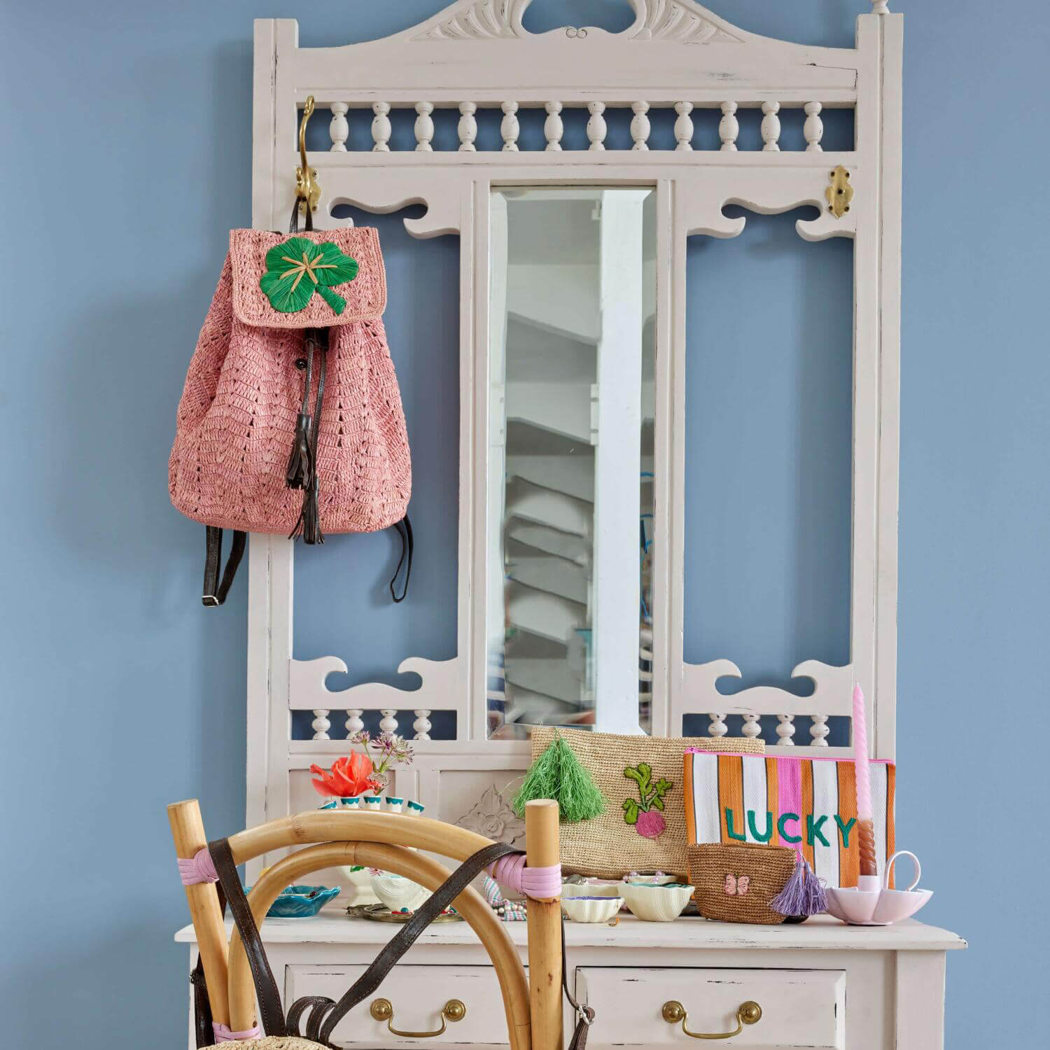 Clutch "Raffia - Butterfly" - 14x4x9 cm (Lavender/Tea)