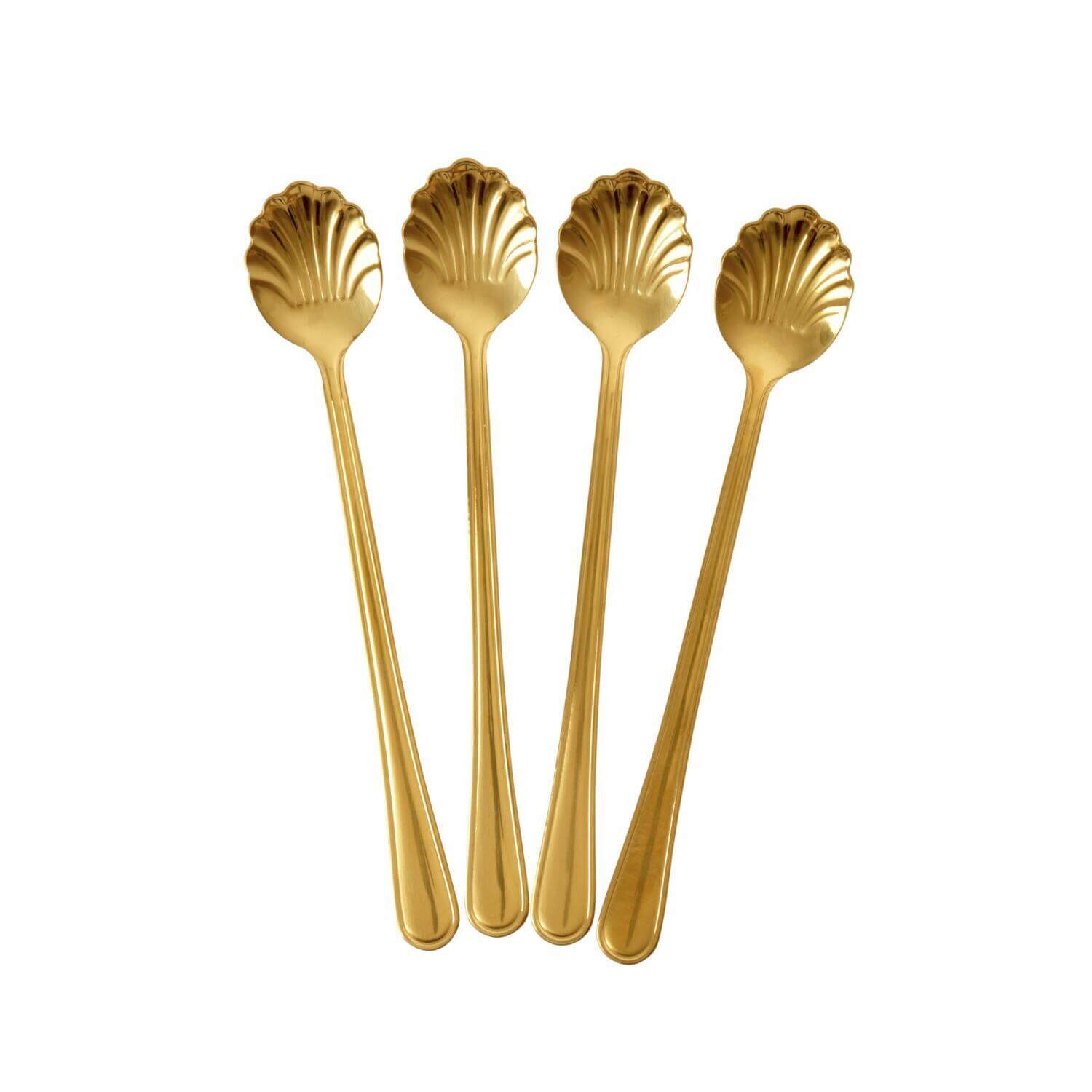 Latte-Löffel aus Edelstahl im 4er-Set "Muschel" (Gold)