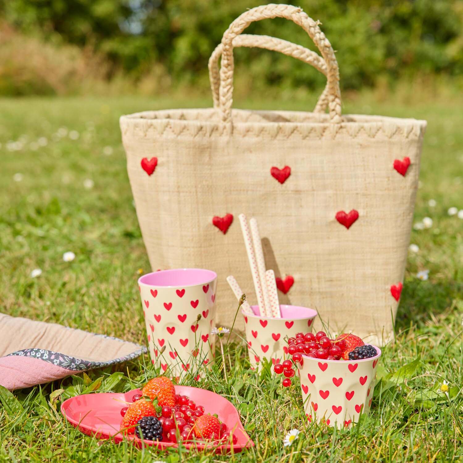 Tasche "Raffia - Darling Hearts" - L (Natur)