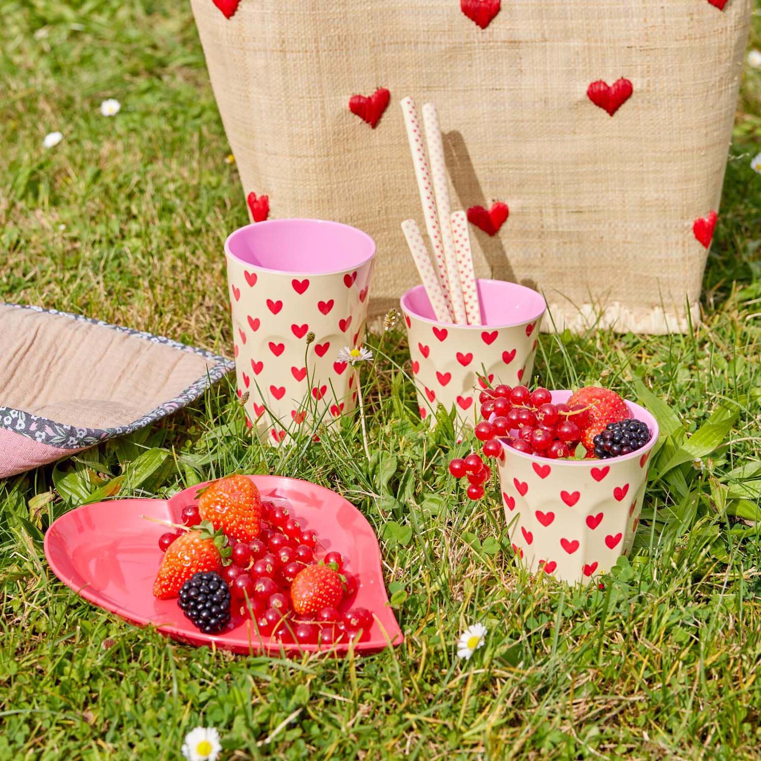 Tasche "Raffia - Darling Hearts" - L (Natur)