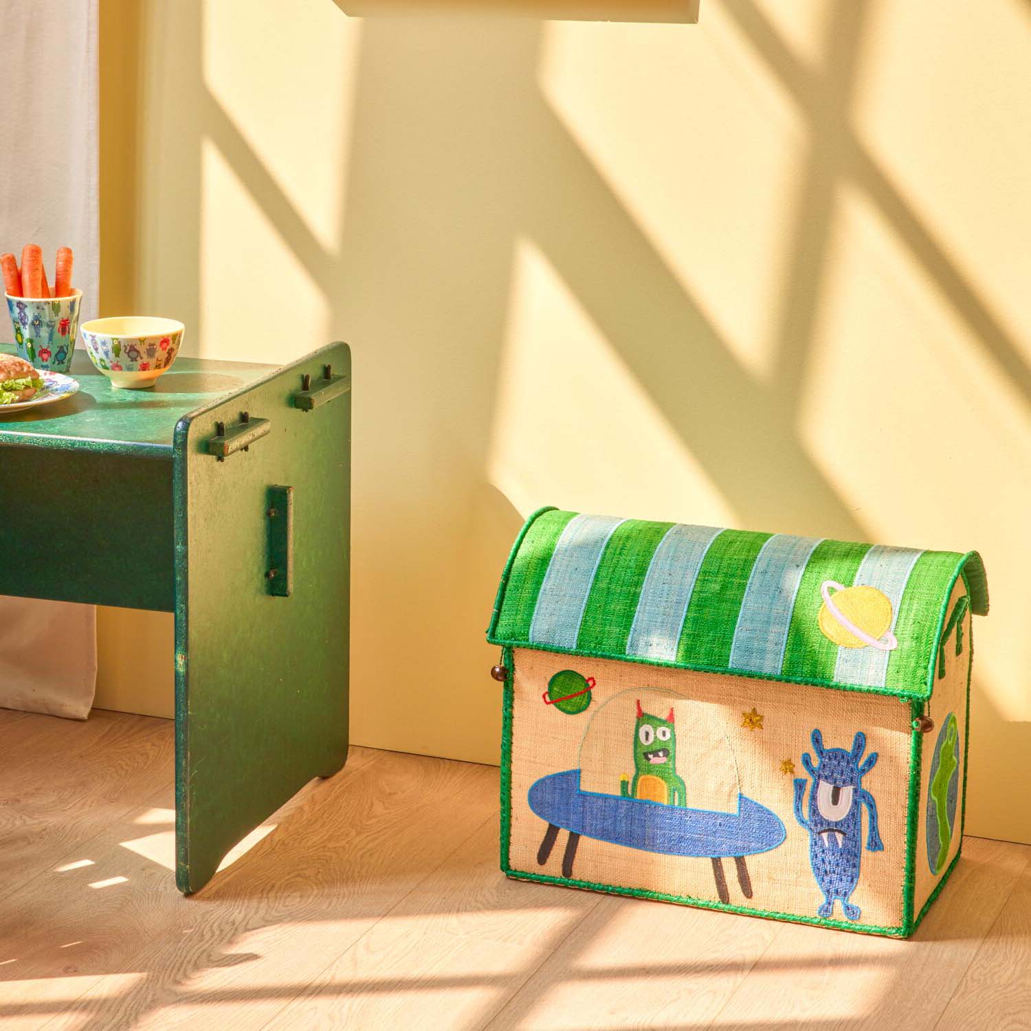 Spielzeugkiste "Raffia - Monsters" - M (Blau) Rice