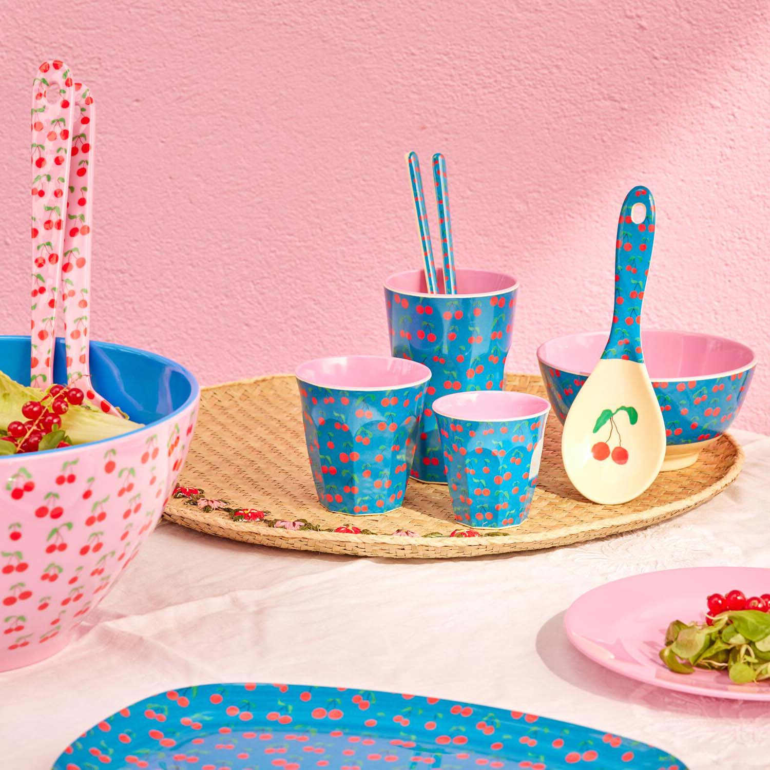 Melamin Becher "Cherry Love" - L (Blau)