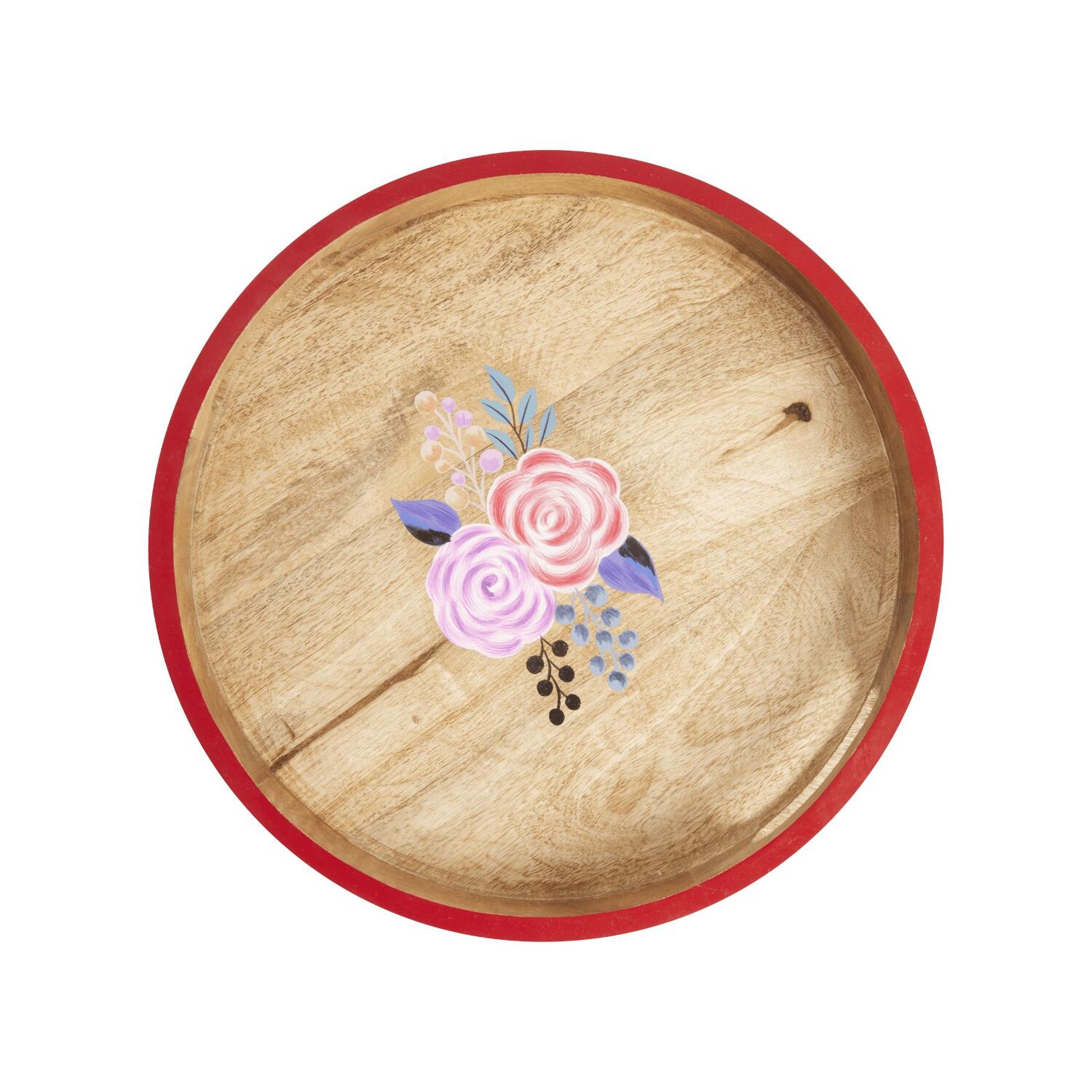 Rundes Holztablett "Flowers" - 34x5 cm (Bunt)