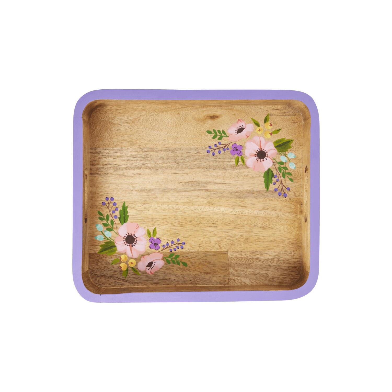 Holztablett "Flowers" - S (Bunt)