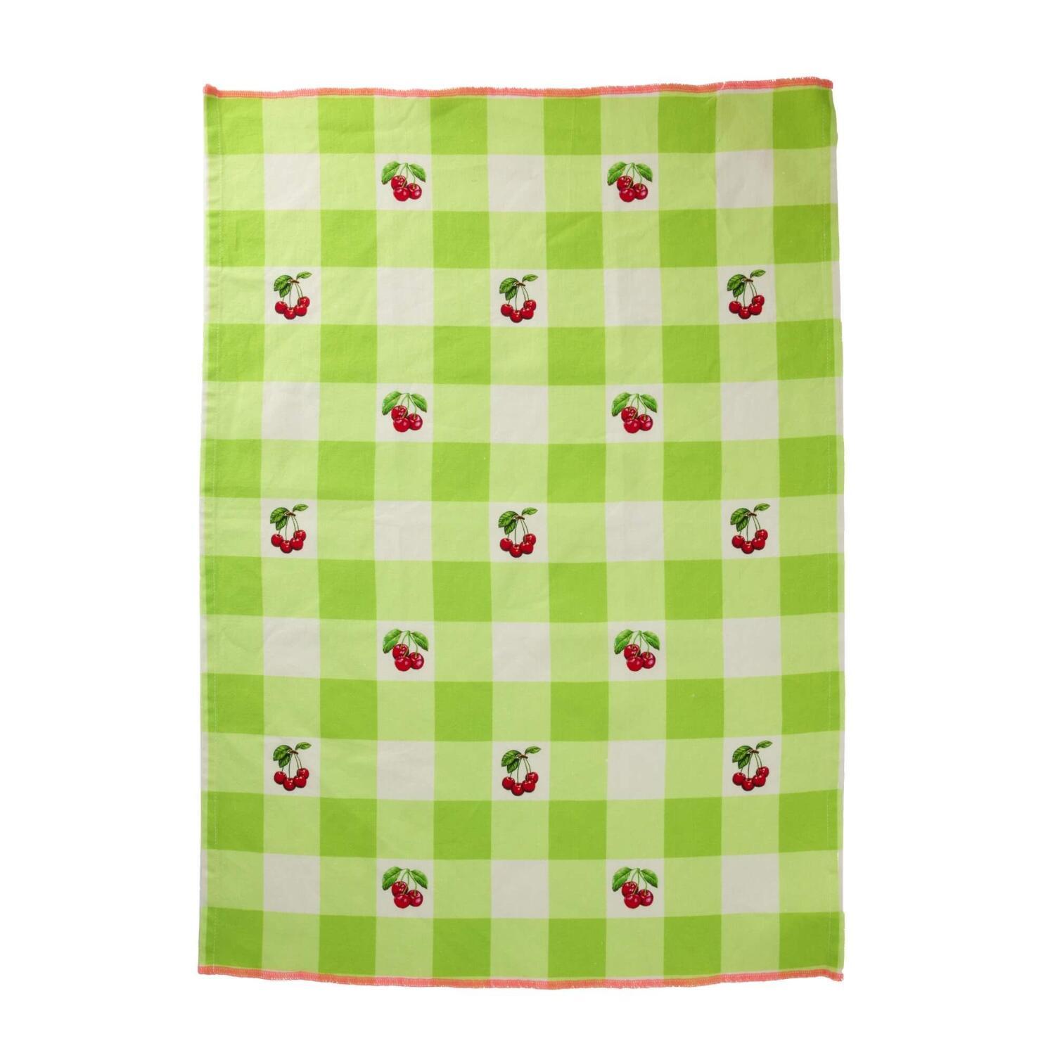 Baumwoll-Geschirrtuch "Love Therapy Cherry" - 50x70 cm (Grün)