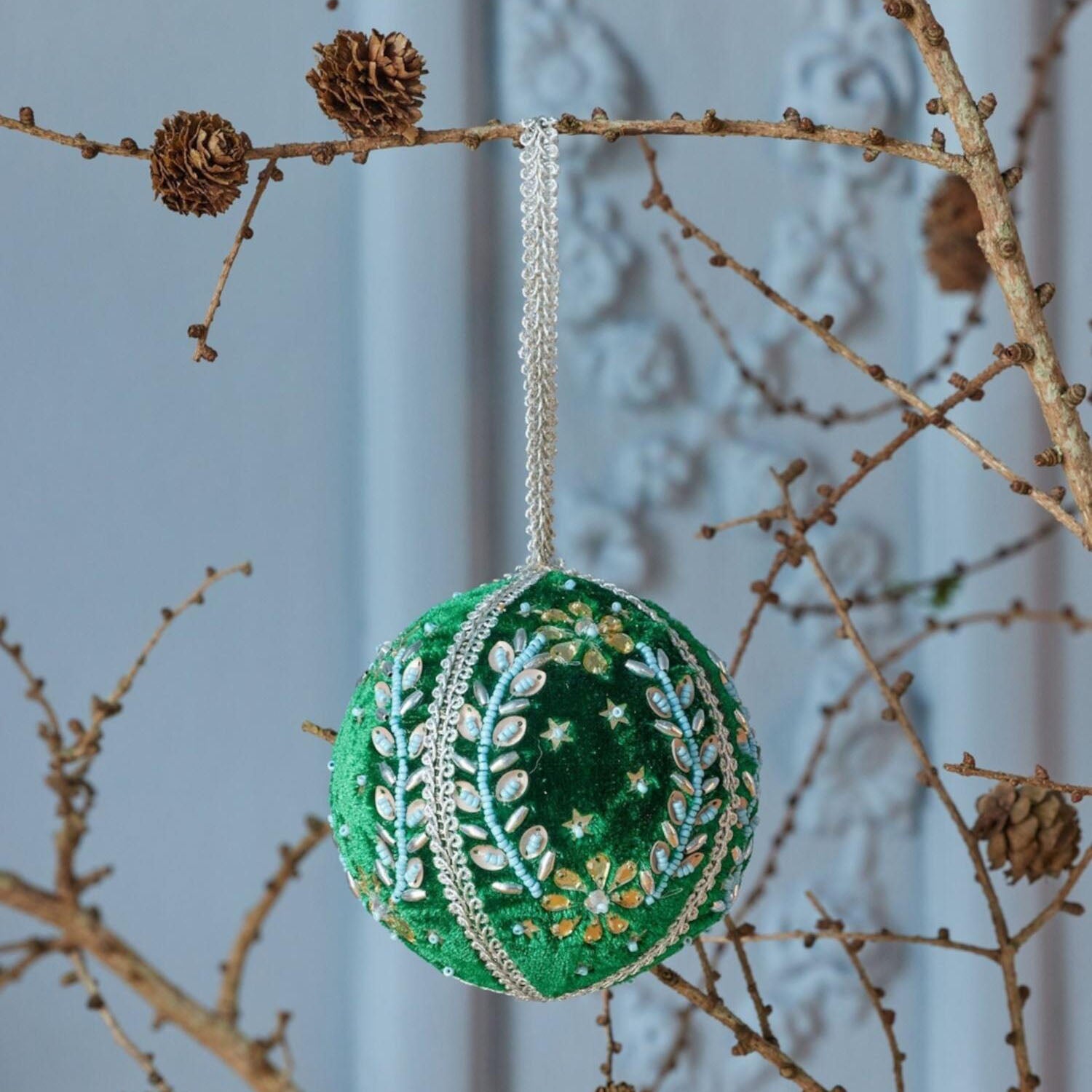 Weihnachtsanhänger "Samt" - 10 cm (Grün)