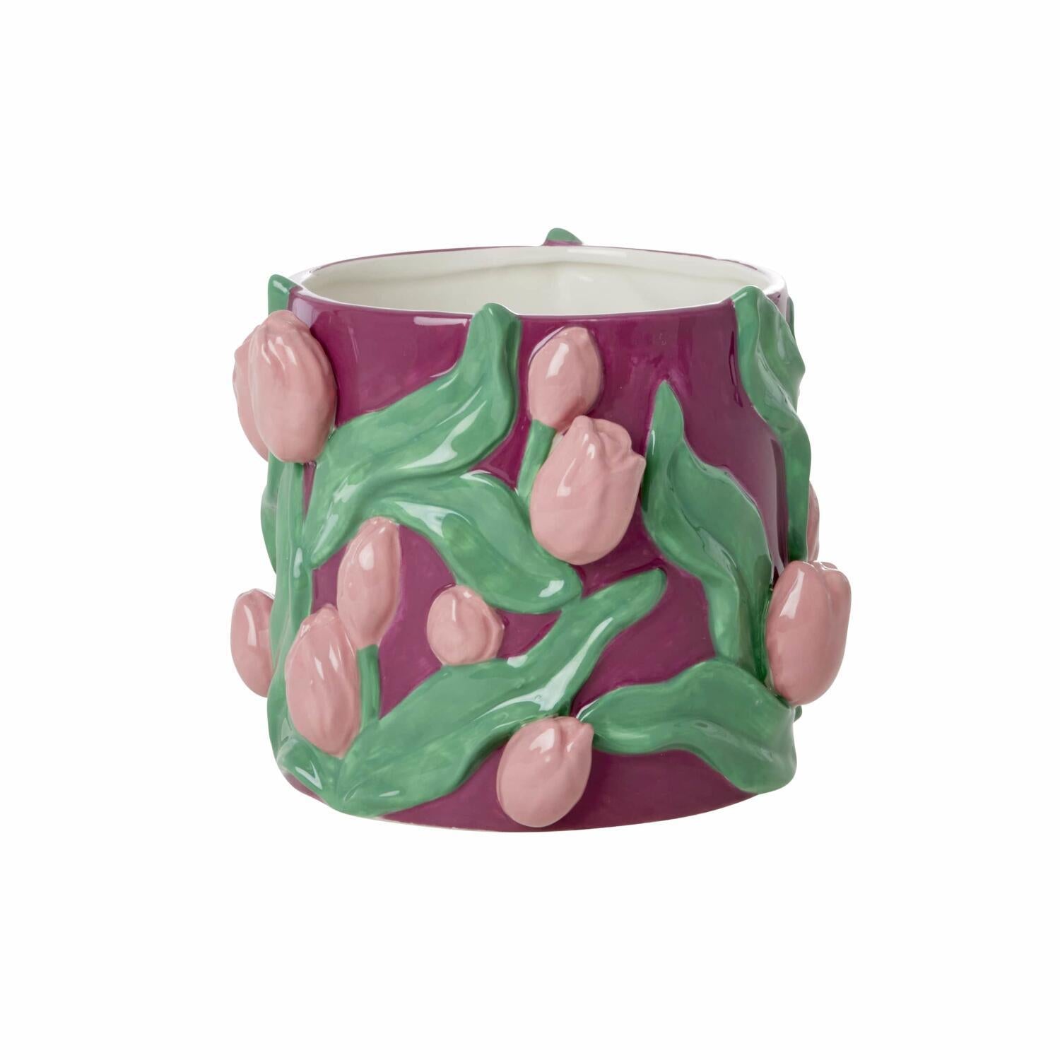 Blumentopf aus Keramik "Tulips" - 27x25x19,5 cm (Creme)