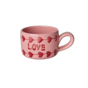Rosa Keramik-Cappuccino-Tasse mit Schriftzug „LOVE“ und Herzmuster