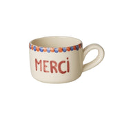 Keramik Cappuccino-Tasse "MERCI" - 9x6,5 cm (Rosa)