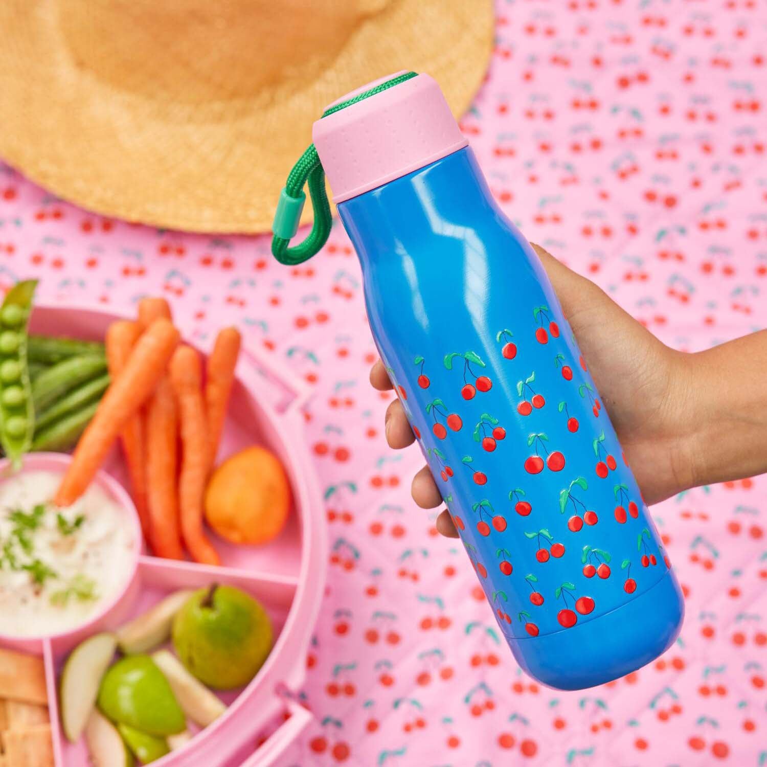 Edelstahl Trinkflasche "Cherry Love" - 500 ml (Blau)