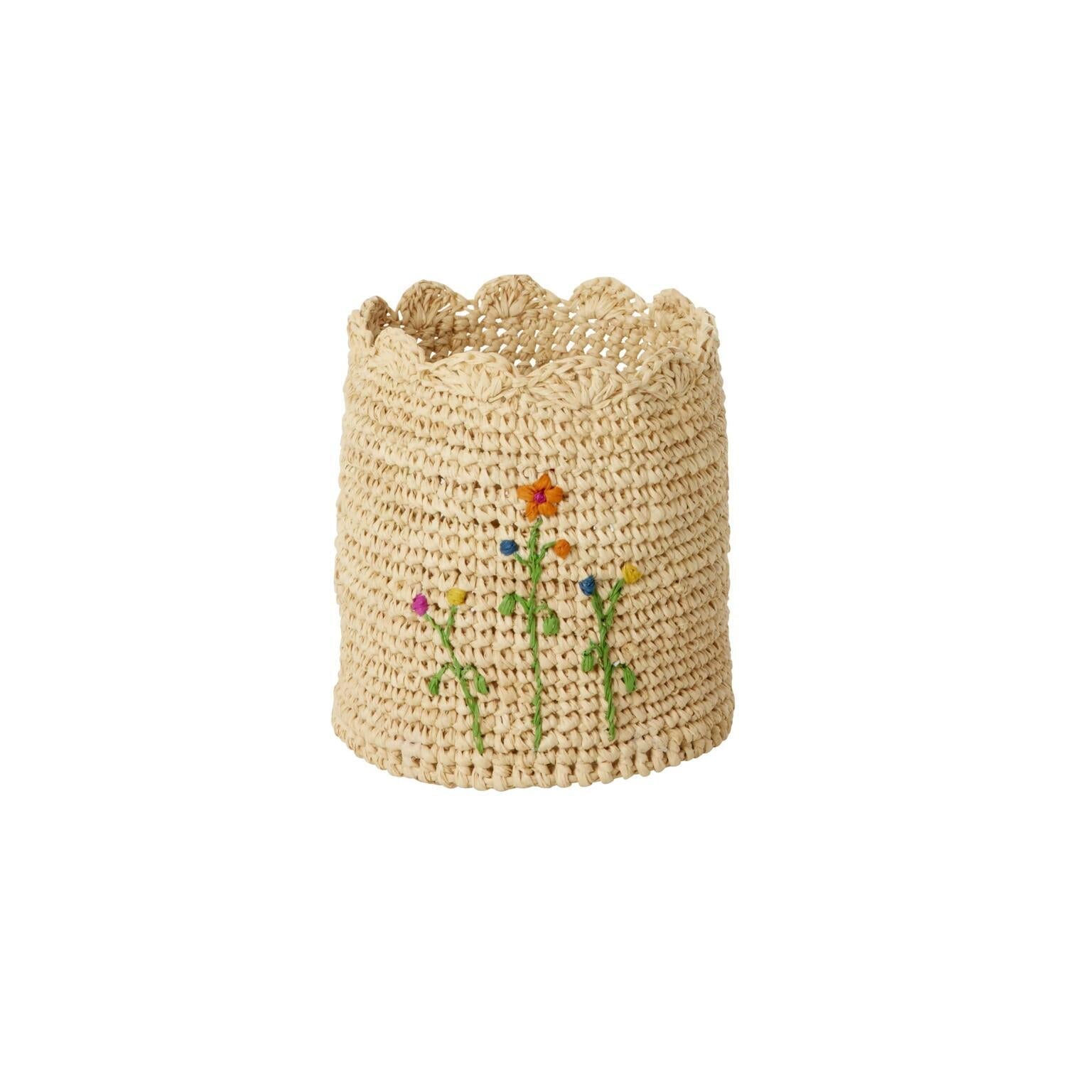 Gehäkelte Aufbewahrung "Raffia - Flower" - S (Natur) Rice