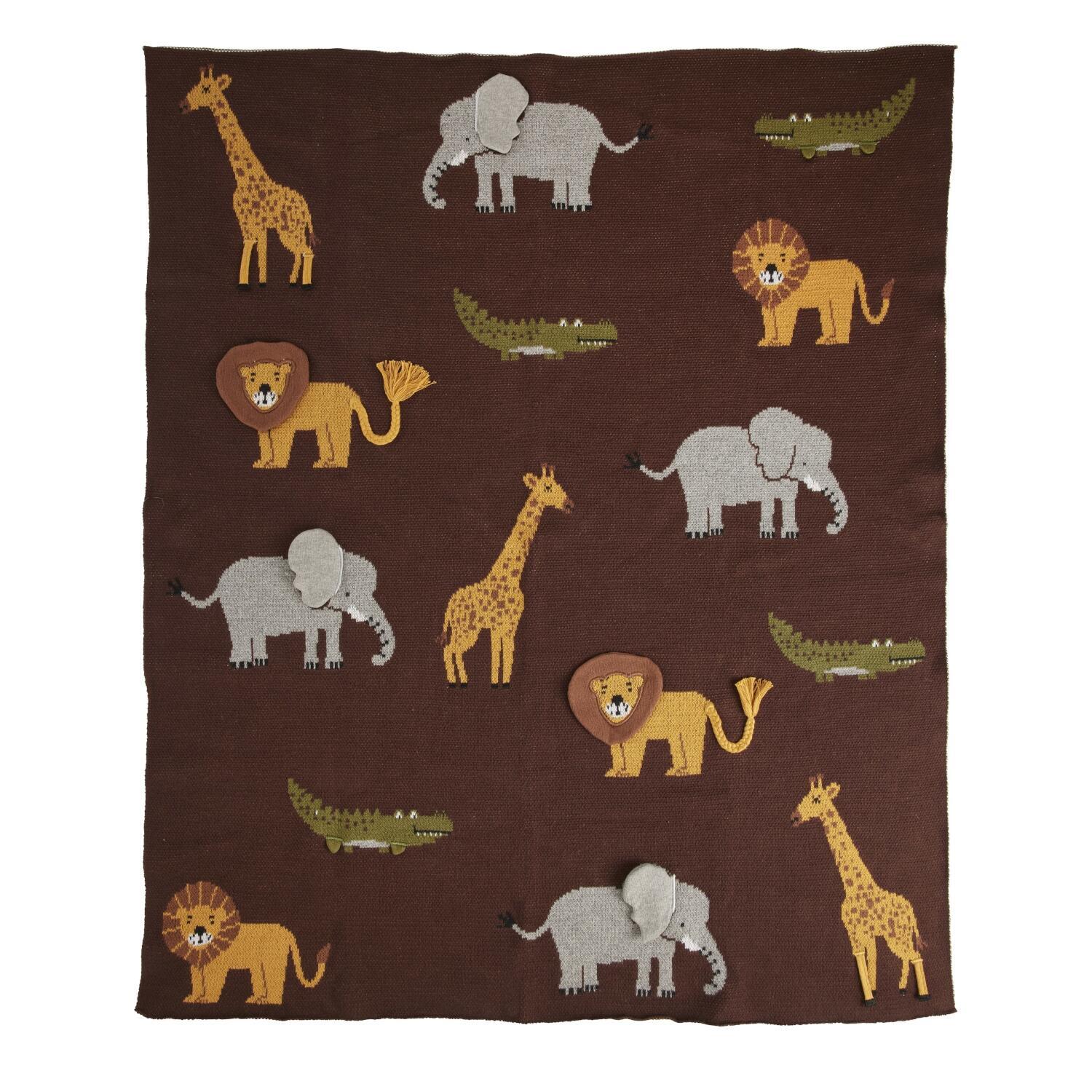 Gestrickte Babydecke "Animals" - 100x80 cm (Chocolate Brown)