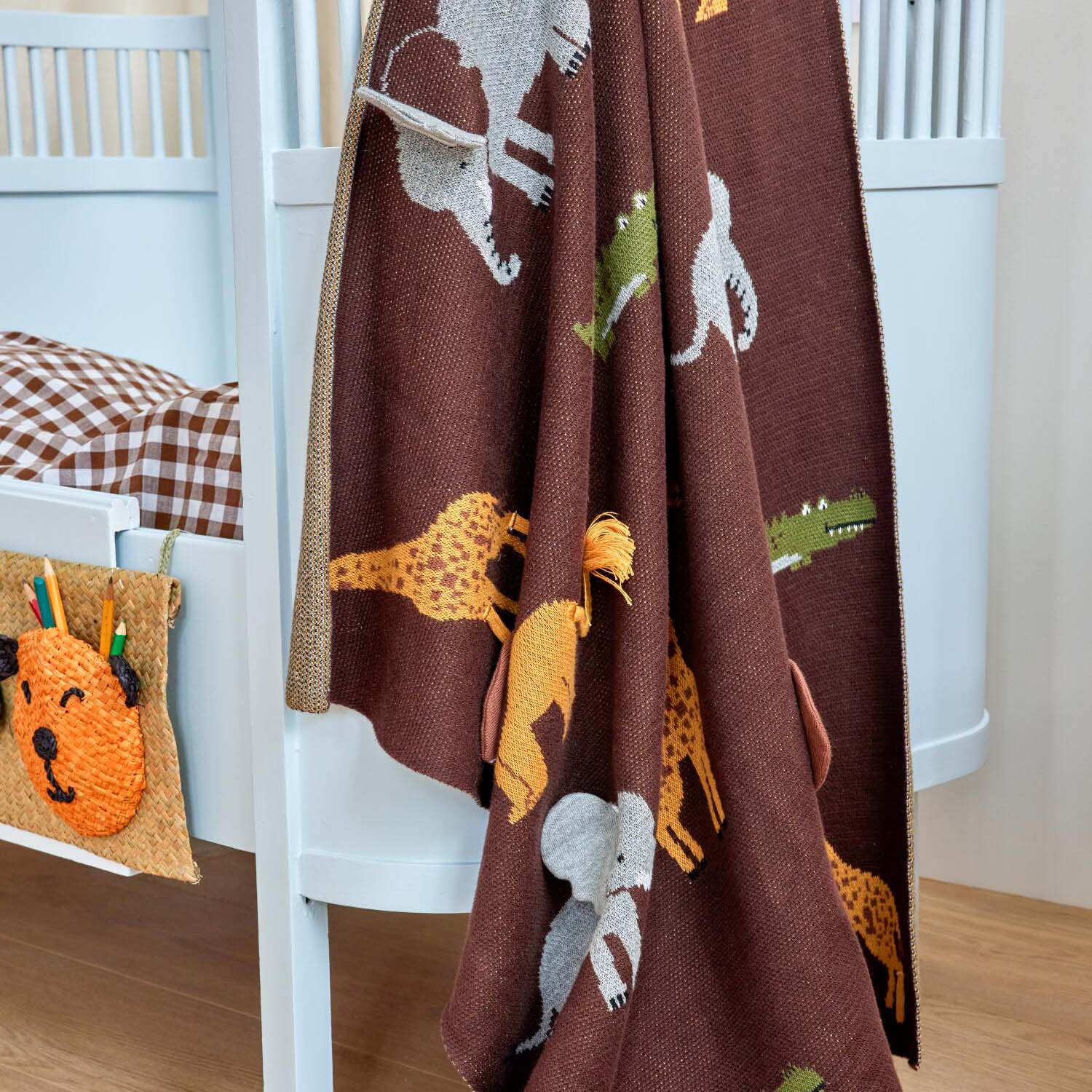 Gestrickte Babydecke "Animals" - 100x80 cm (Chocolate Brown)