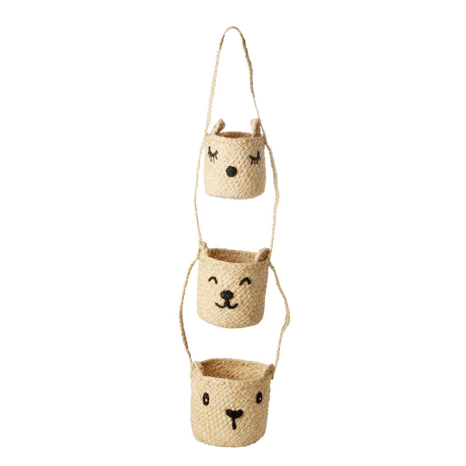 Hängende Aufbewahrung "Raffia - Animal Faces" - 12 cm (Natur) Rice