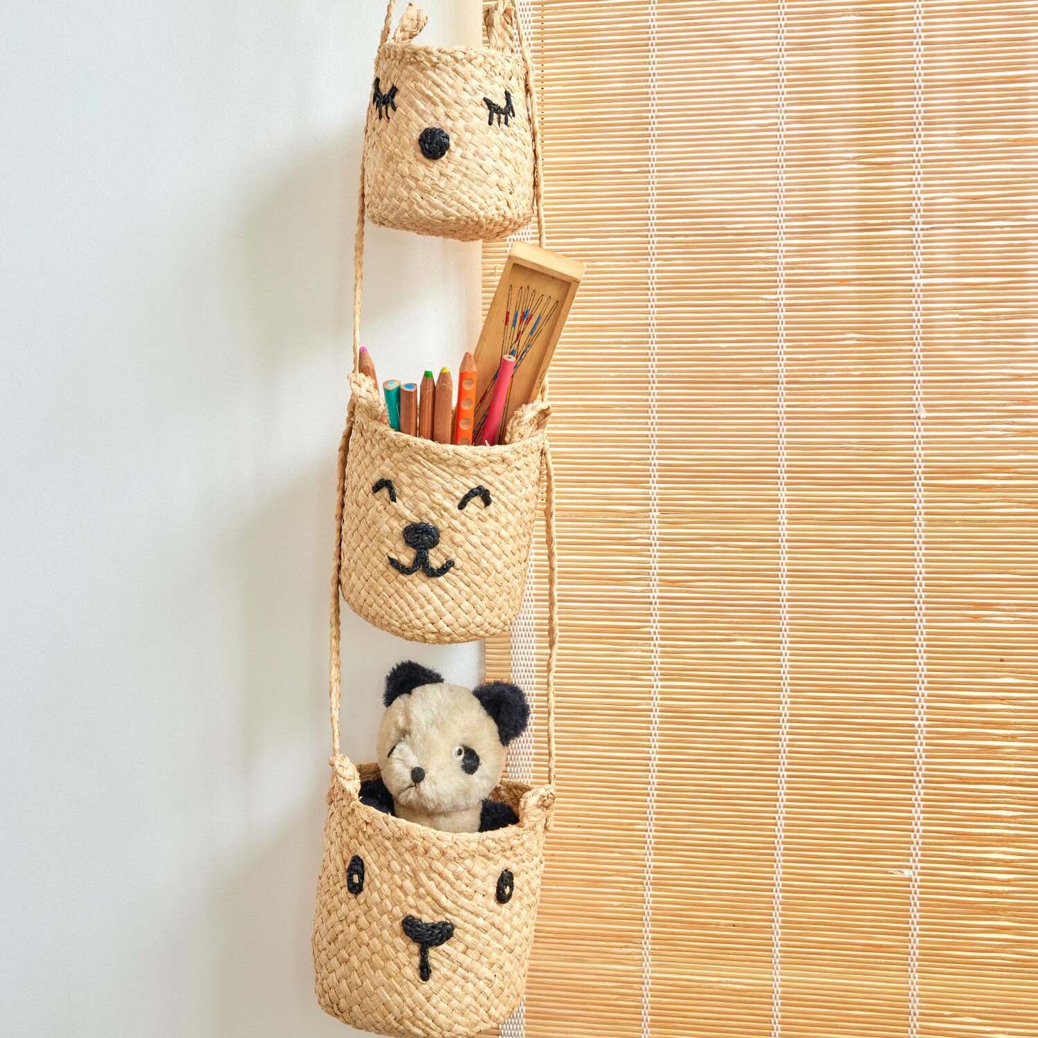 Hängende Aufbewahrung "Raffia - Animal Faces" - 12 cm (Natur) Rice