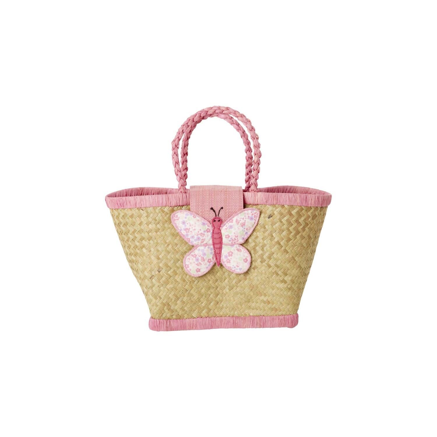 Kindertasche "Raffia - Butterfly" - 20x12x18 cm (Natur/Rosa)