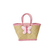 Kindertasche "Raffia - Butterfly" - 20x12x18 cm (Natur/Rosa)