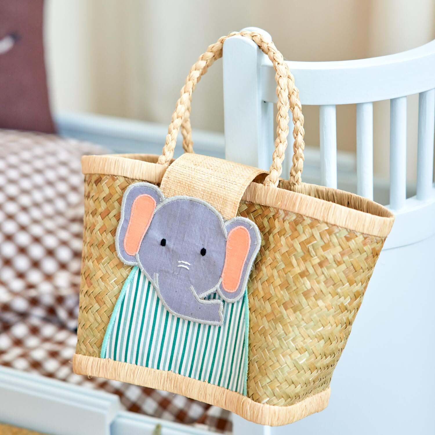 Kindertasche "Raffia - Elephant" - 20x12x18 cm (Natur/Grau)