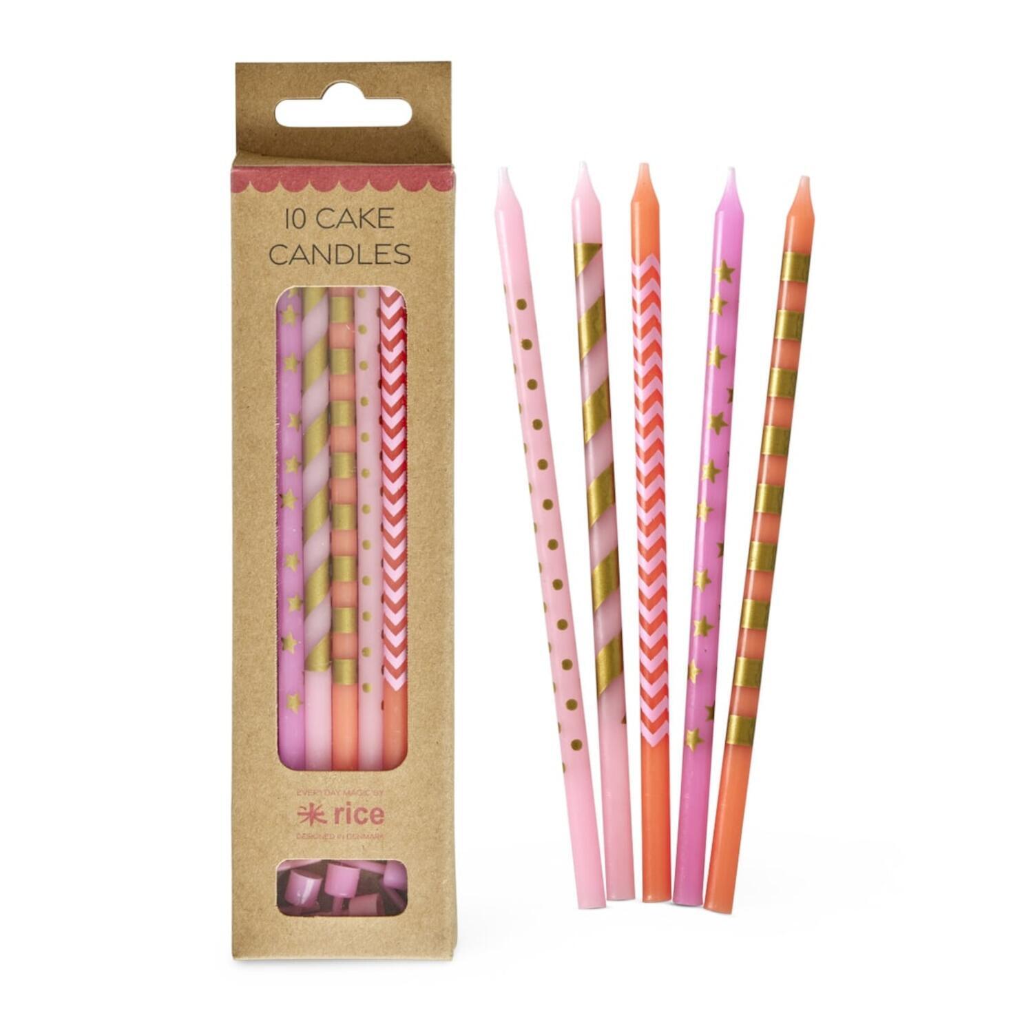 Lange Tortenkerzen im 10er-Set - 21 cm (Pink)