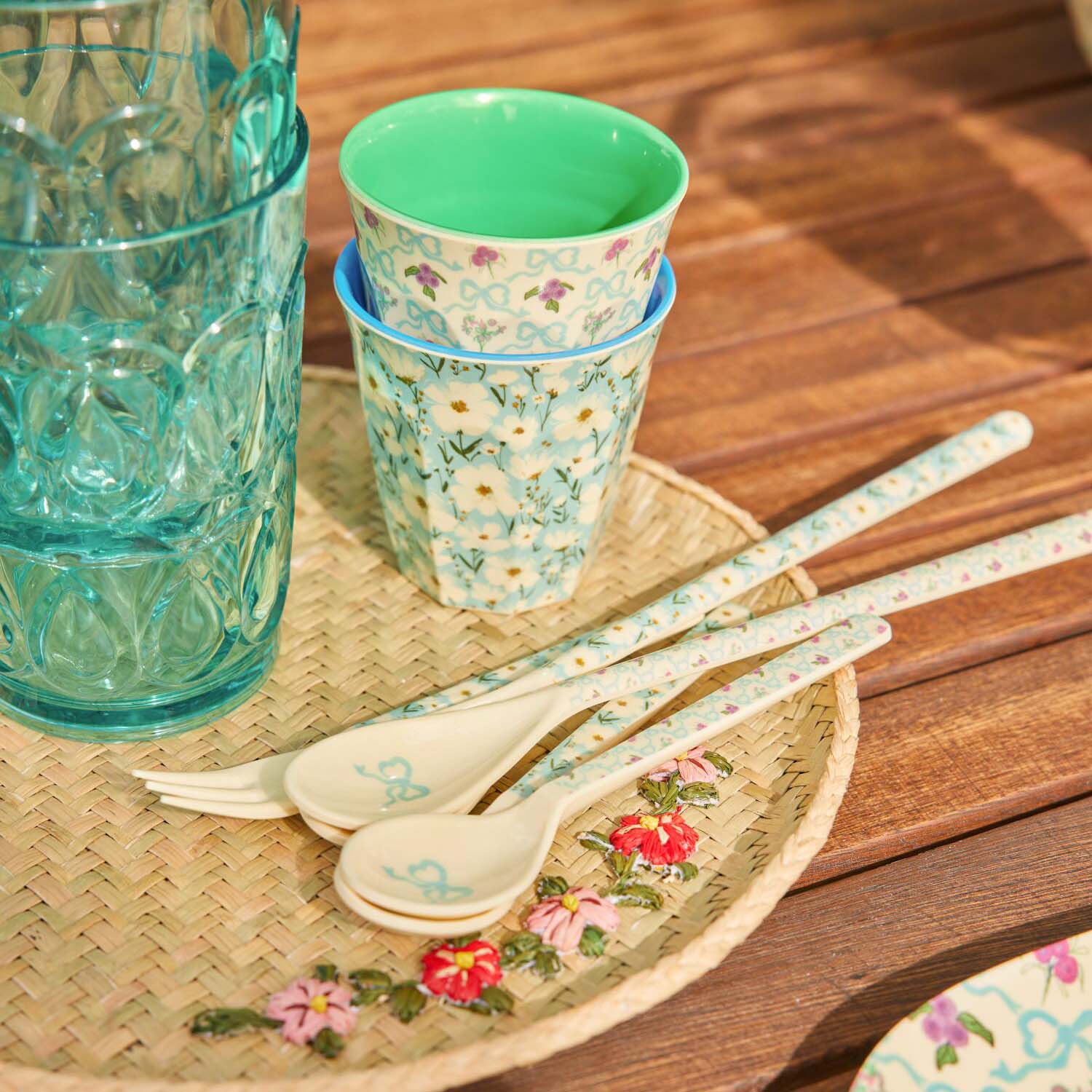 Melamin Salat-Löffel "Summer Bloom" - 21 cm (Creme/Blau) Rice