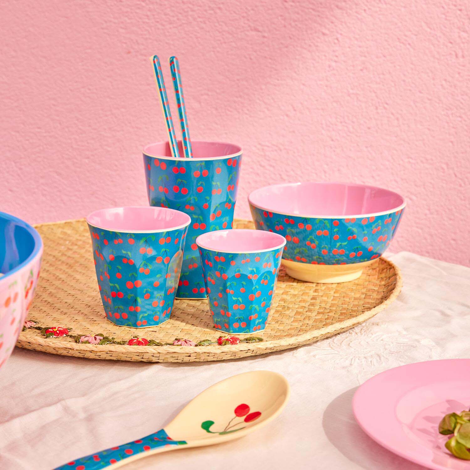 Rundes Tablett "Raffia - Flower Vine" - L (Natur) Rice